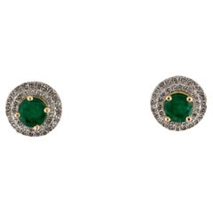 Boucles d'oreilles 14K émeraude et diamant - Bijoux en pierres précieuses luxueux et Timeless