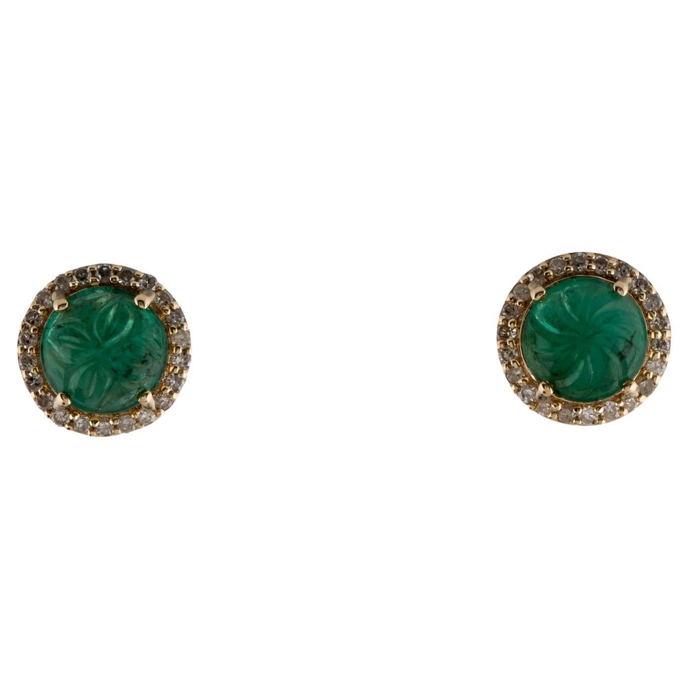 14K Emerald & Diamond Stud Earrings - Elegant Gemstone Jewelry, Timeless Sparkle For Sale