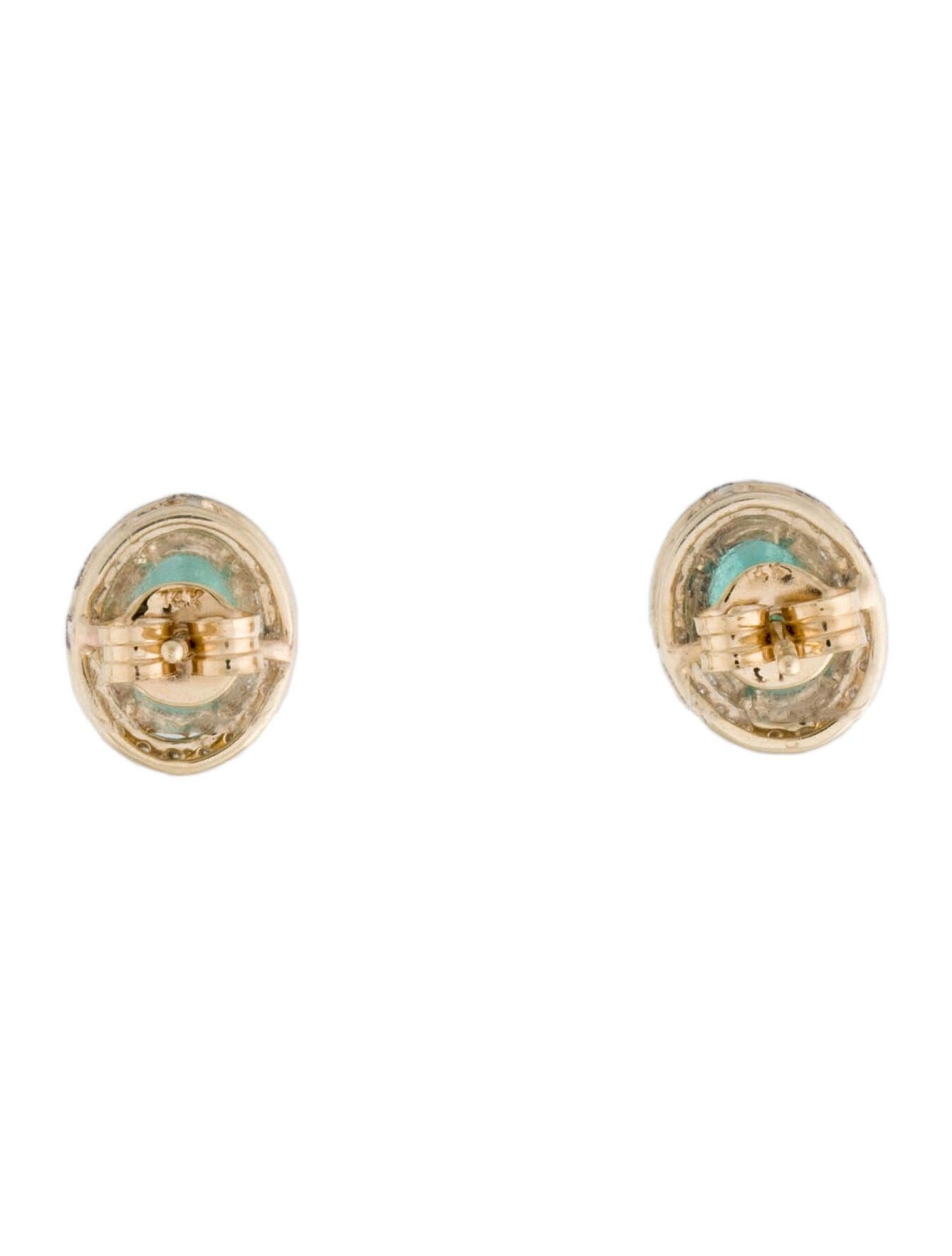 Taille brillant Chic 14K 2.20ctw Emerald & Diamond Studs - Elegant Gemstone Earrings en vente