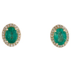Chic 14K 2.20ctw Emerald & Diamond Studs - Elegant Gemstone Earrings