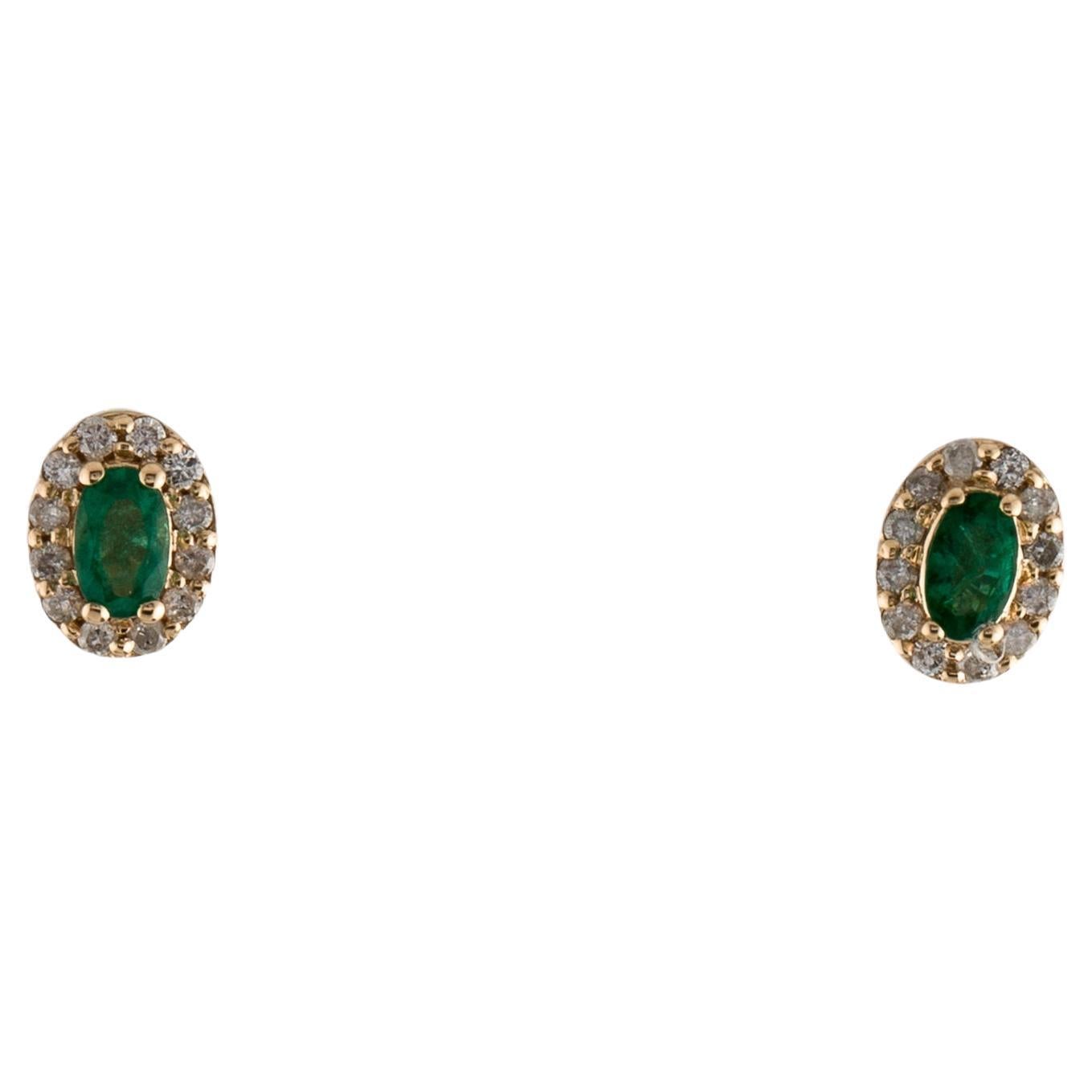14K Emerald & Diamond Stud Earrings - Exquisite Gemstone Jewelry & Timeless For Sale