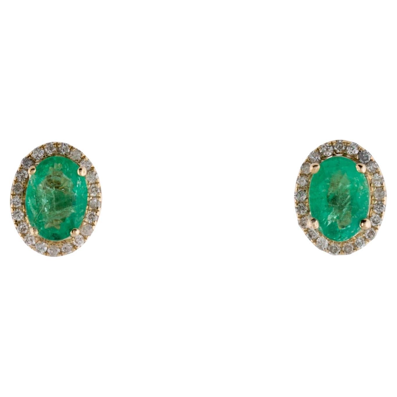 Chic 14K 1.56ctw Emerald & Diamond Studs - Elegant Gemstone Earrings For Sale