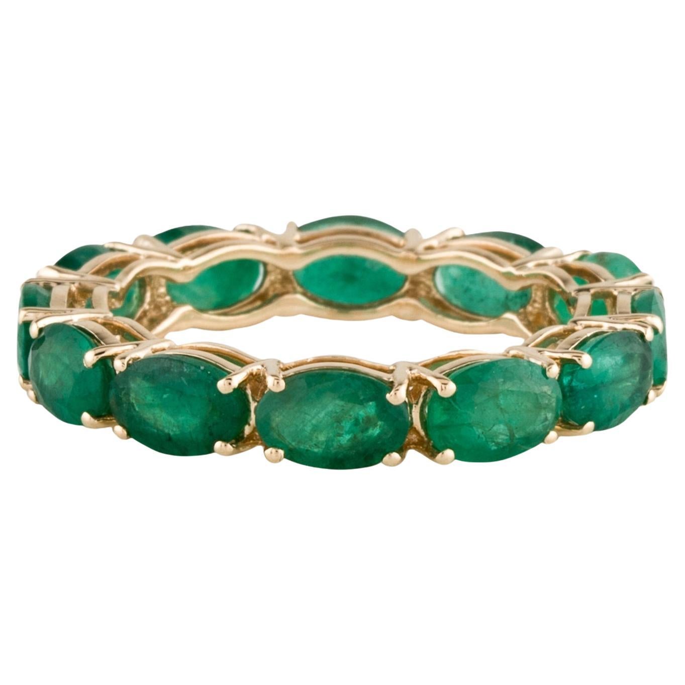 Exquisite 14K Gold 3.52ctw Emerald Eternity Band Ring - Size 8 - Luxury Jewelry For Sale