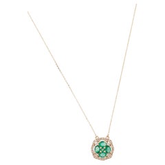 14K Emerald & Diamond Flower Pendant Necklace: Exquisite Luxury Statement Piece