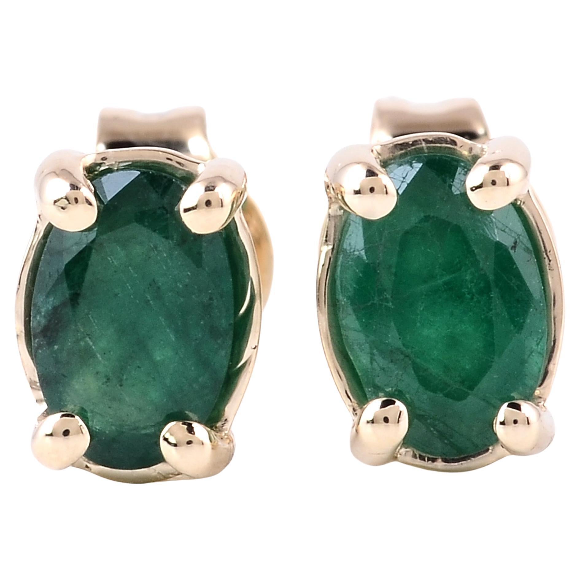 14K Emerald Stud Earrings - Timeless Elegance, Natural Beauty, Classic Design For Sale