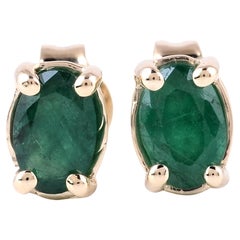 Forest Ferns Oval Emerald Earrings in 14K Yellow Gold