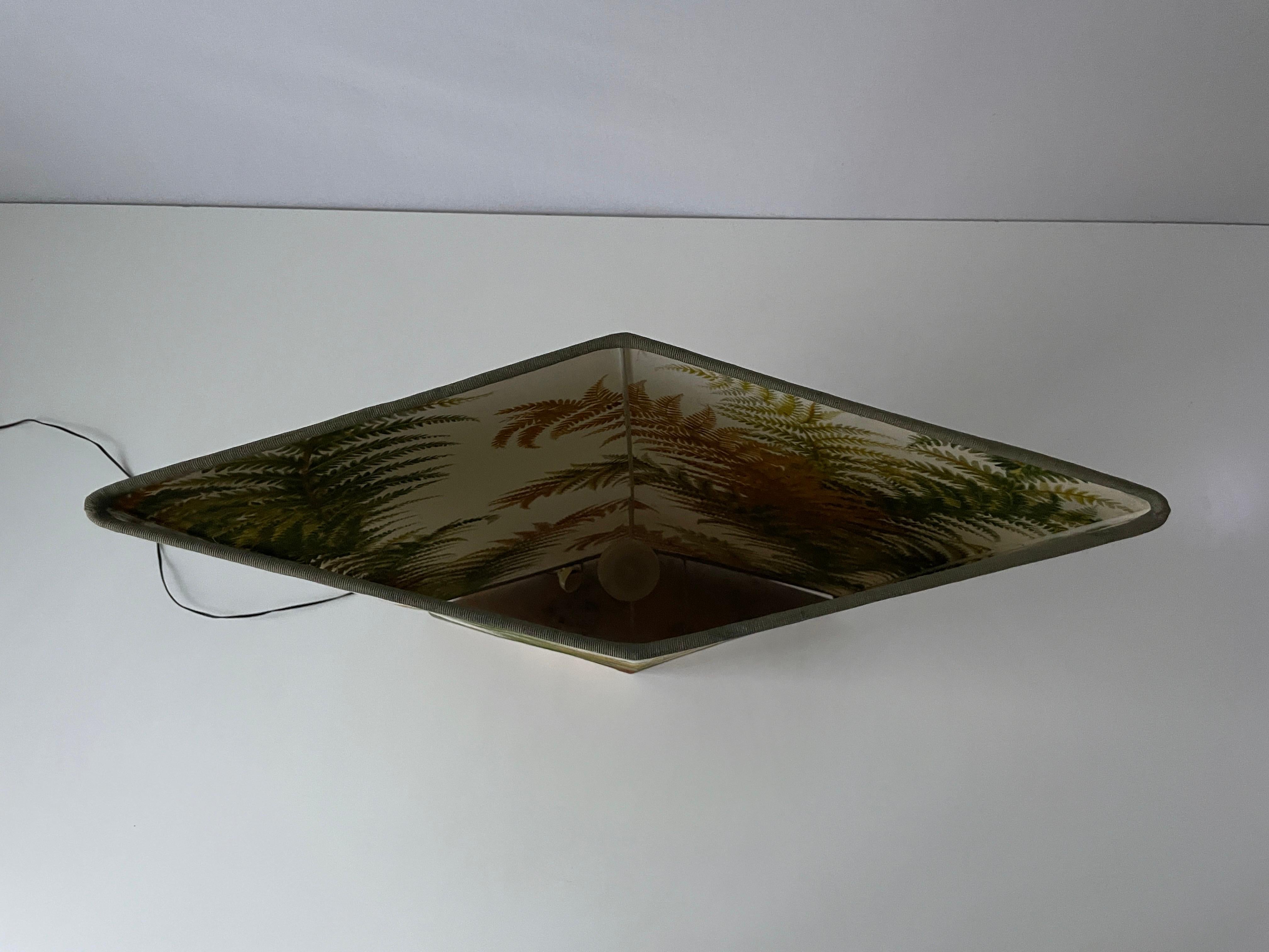 Forest Flower Theme Fabric Shade Floor Lamp with Signed Wood Base, 1950s, Italy For Sale 4