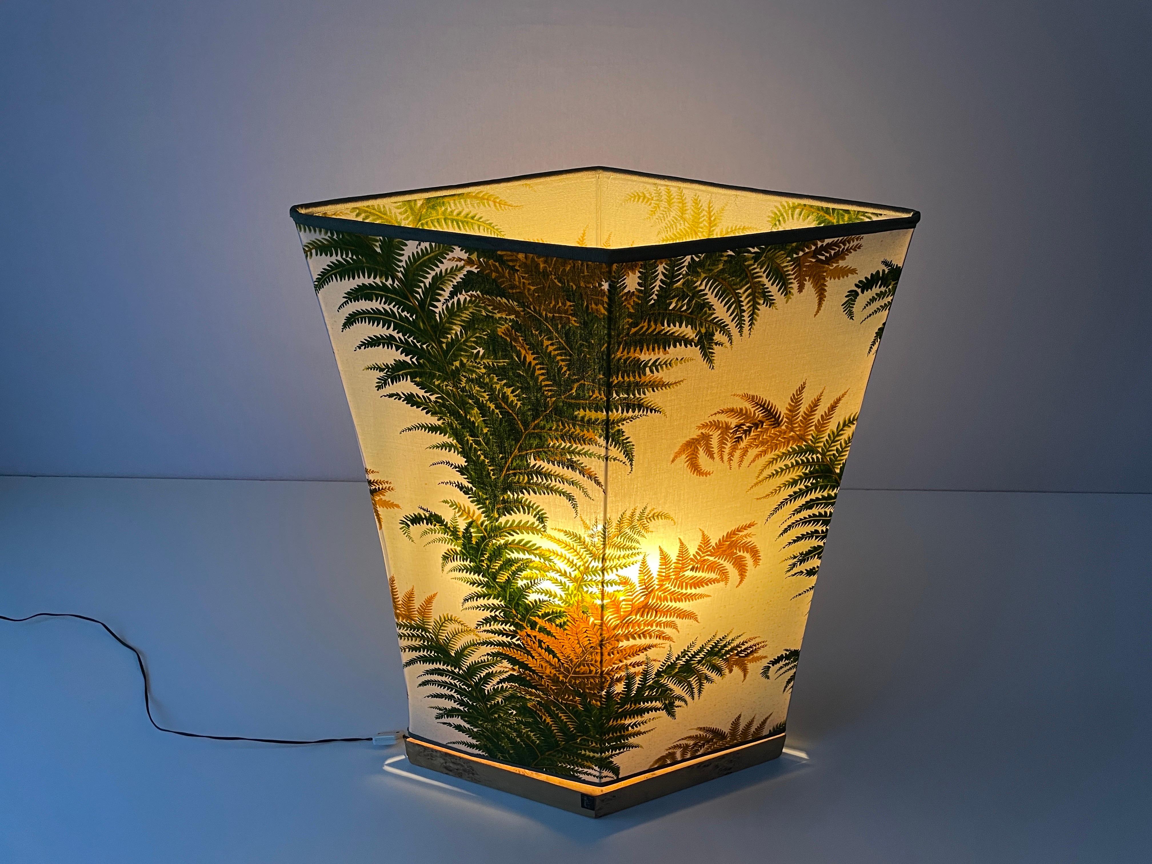Forest Flower Theme Fabric Shade Floor Lamp with Signed Wood Base, 1950s, Italy For Sale 9