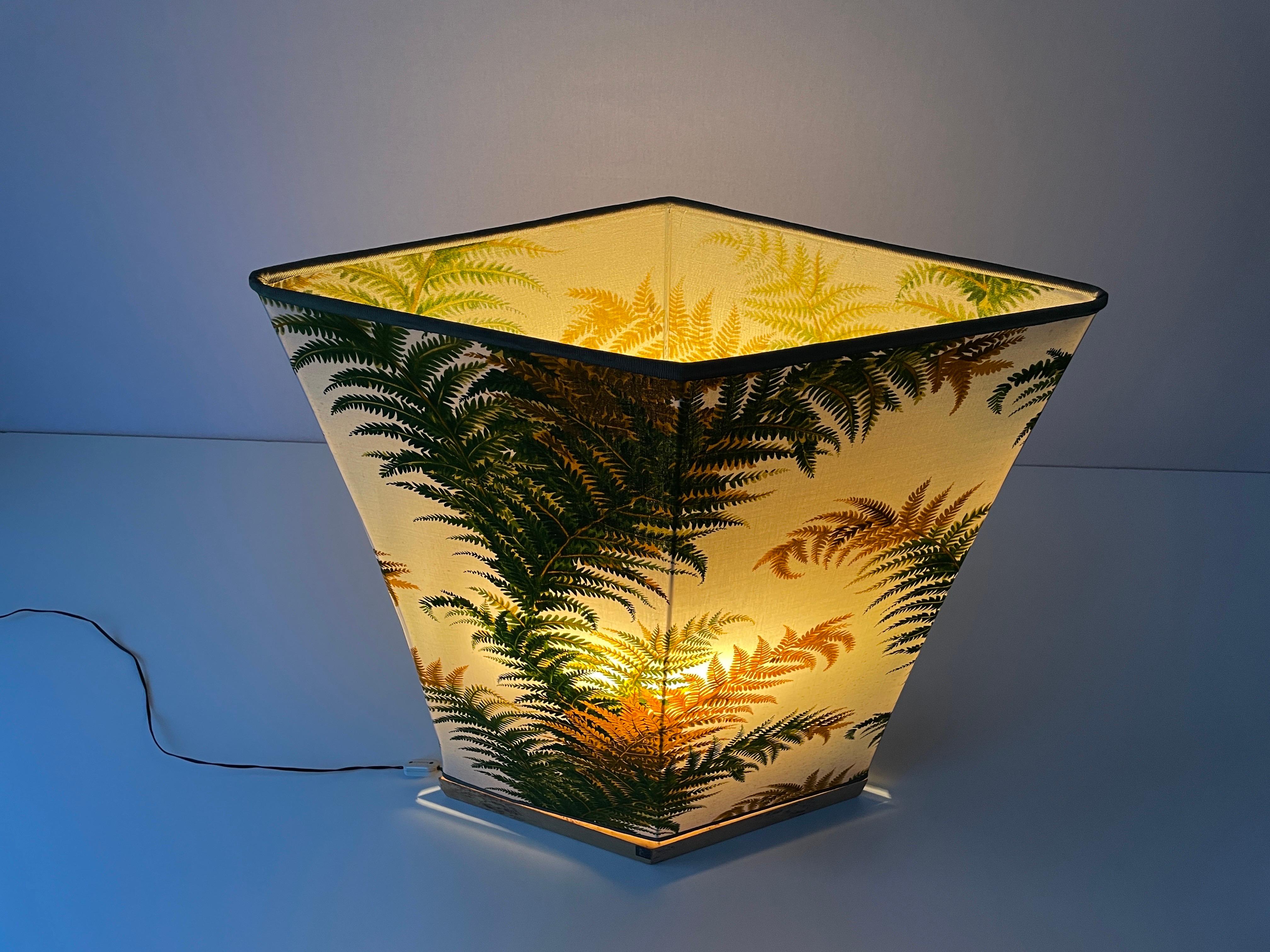 Forest Flower Theme Fabric Shade Floor Lamp with Signed Wood Base, 1950s, Italy For Sale 10