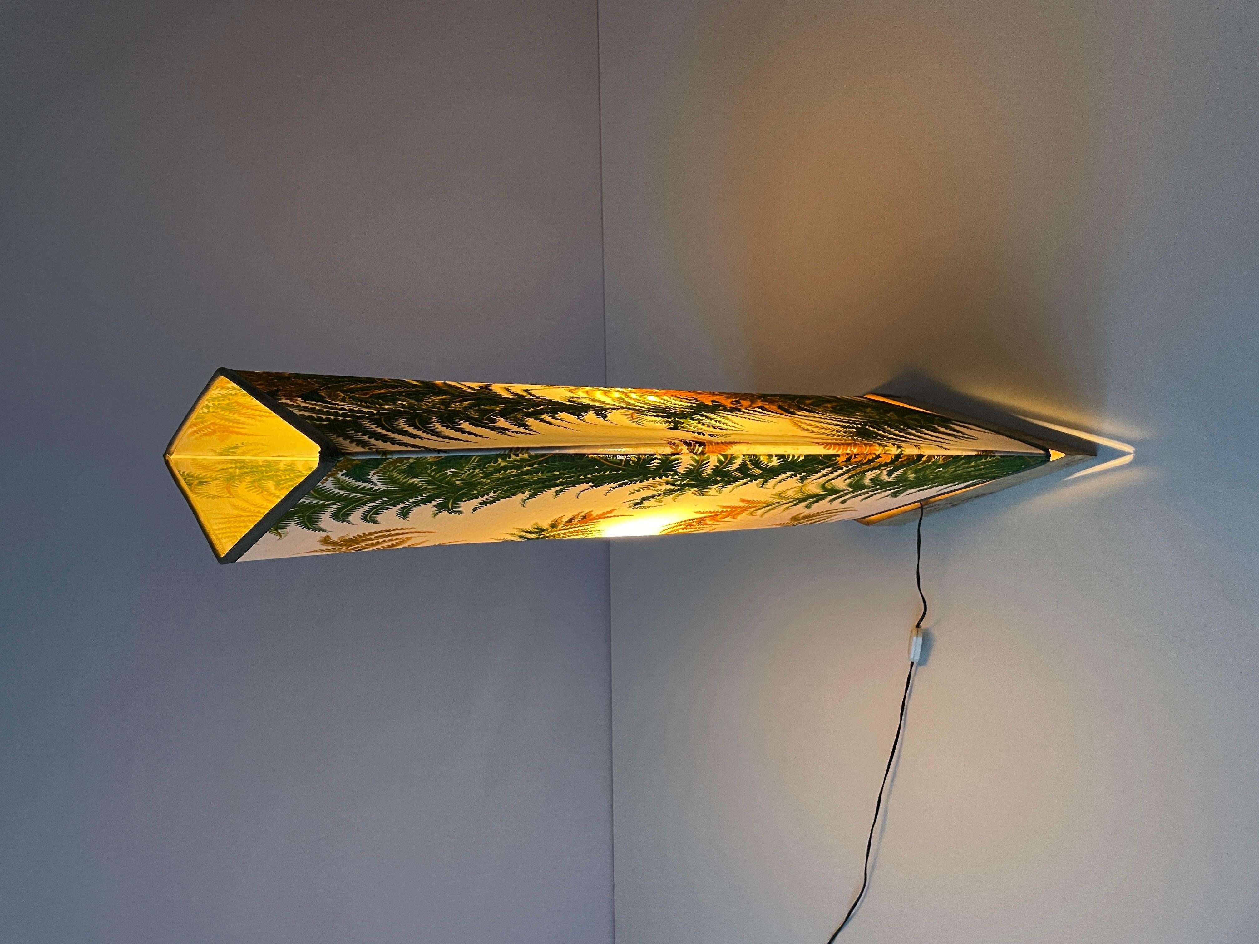 Forest Flower Theme Fabric Shade Floor Lamp with Signed Wood Base, 1950s, Italy For Sale 13