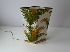Forest Flower Theme Fabric Shade Floor Lamp with Signed Wood Base, 1950s, Italy
