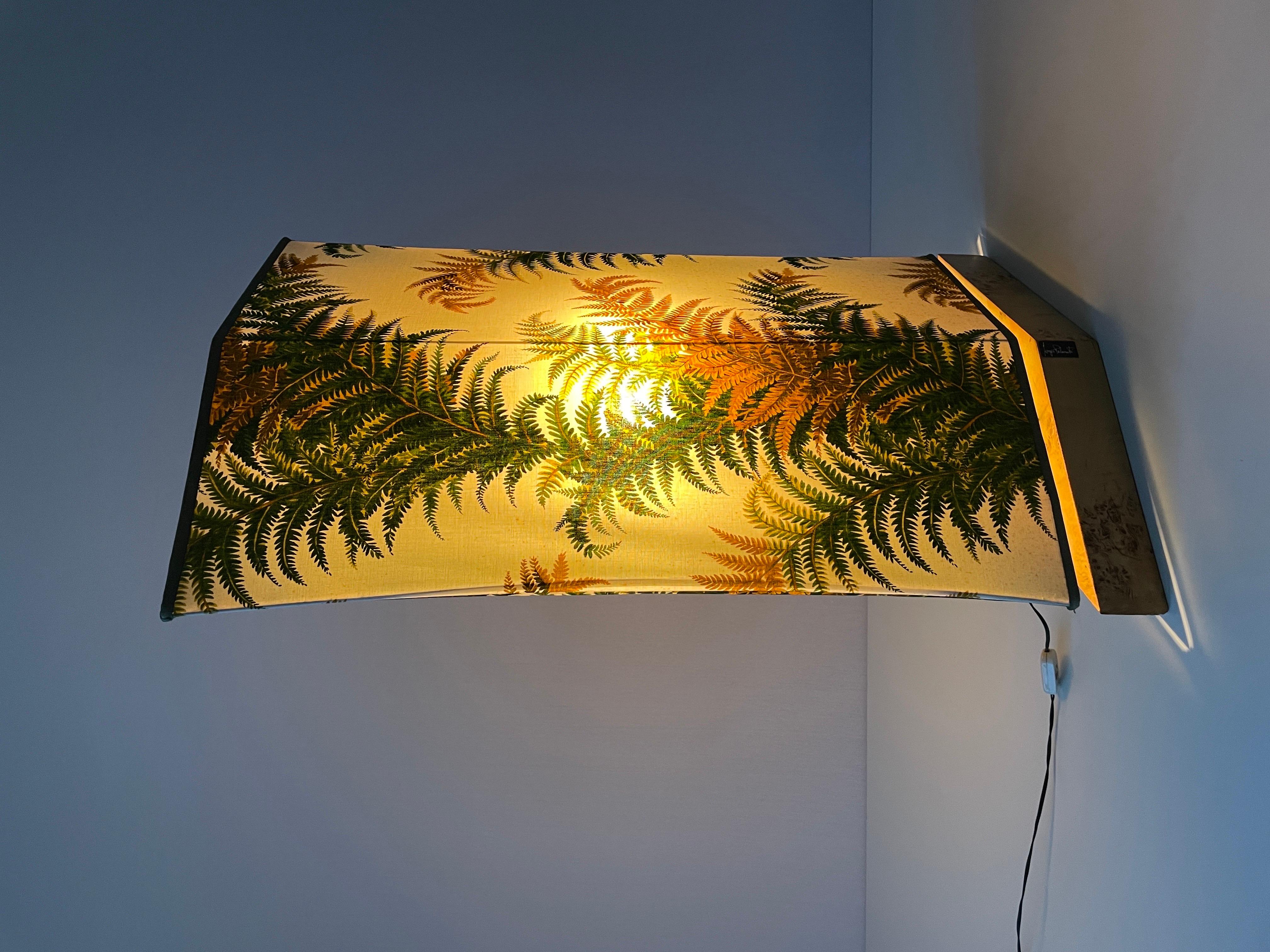 Forest Flower Theme Fabric Shade Floor Lamp with Signed Wood Base, 1950s, Italy For Sale 14