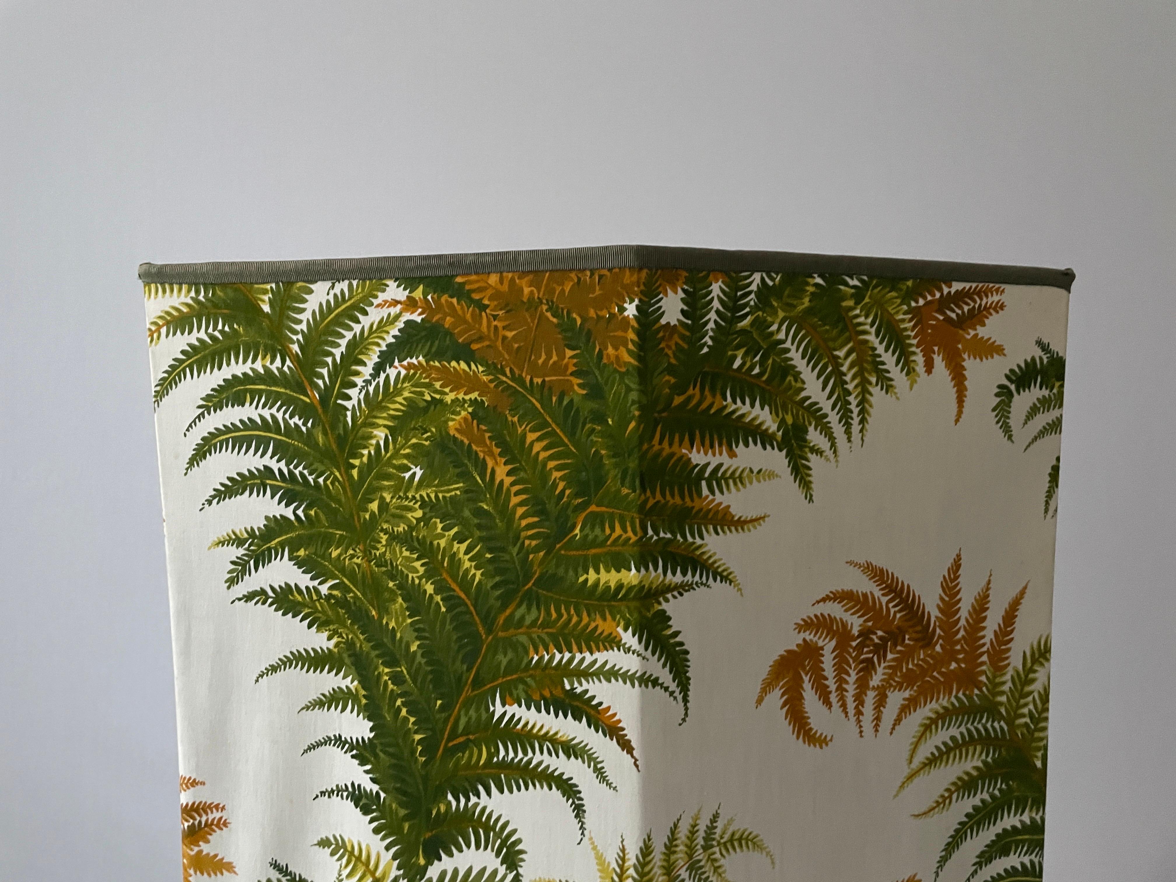 Mid-Century Modern Forest Flower Theme Fabric Shade Floor Lamp with Signed Wood Base, 1950s, Italy For Sale