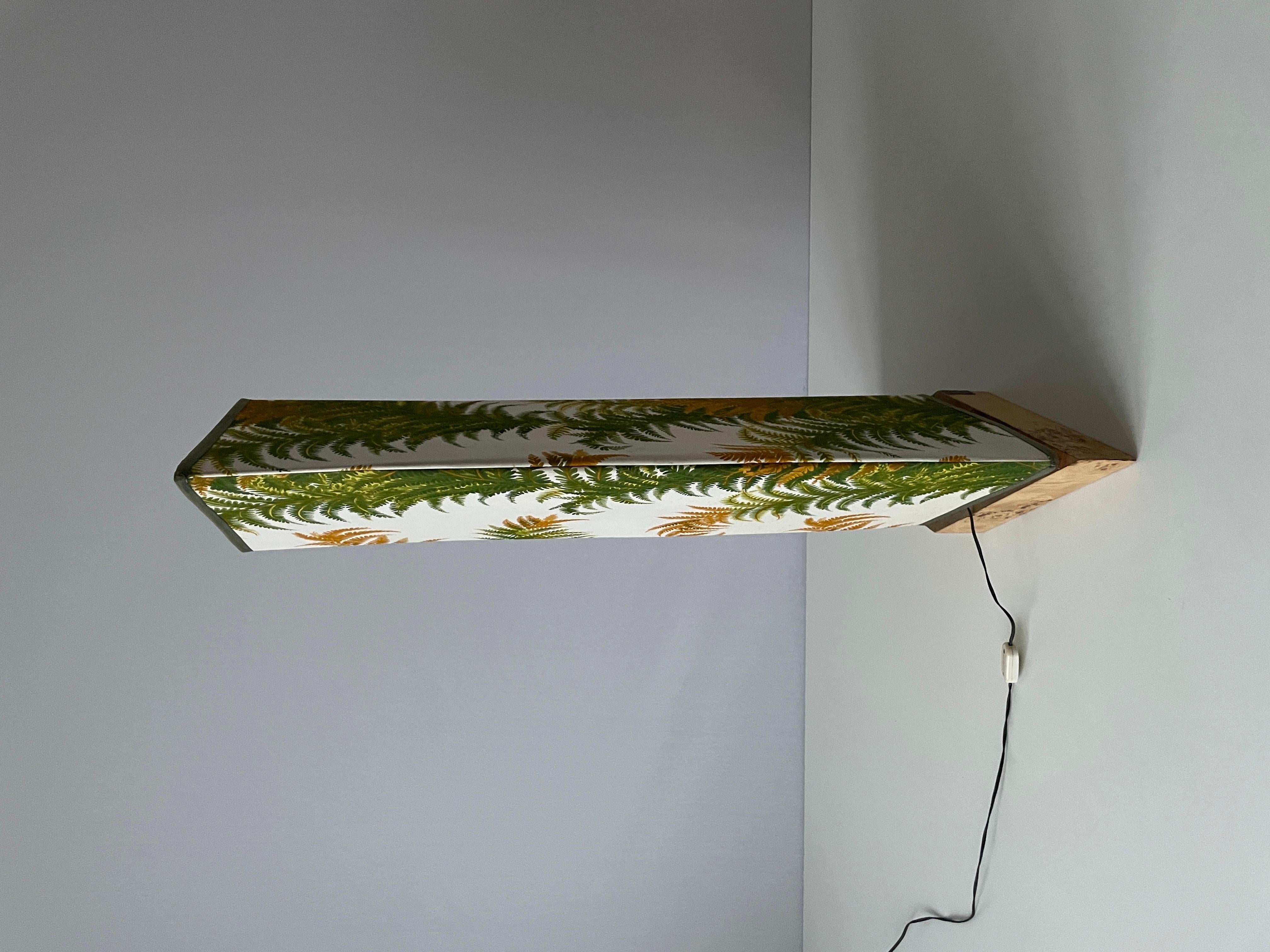 Forest Flower Theme Fabric Shade Floor Lamp with Signed Wood Base, 1950s, Italy For Sale 1