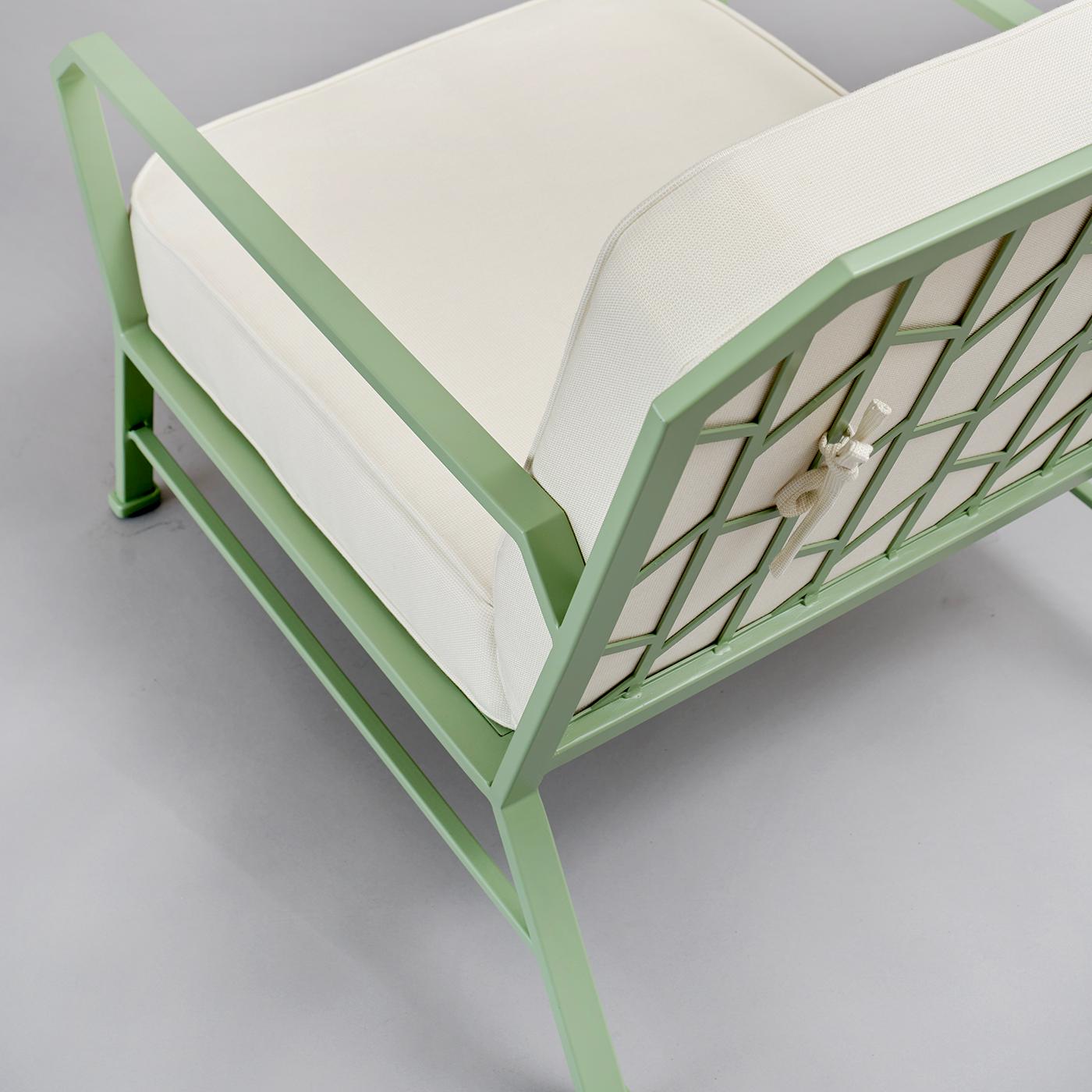Italian Forest Green and White Outdoor Armchair by Officina Ciani in Stainless Steel For Sale