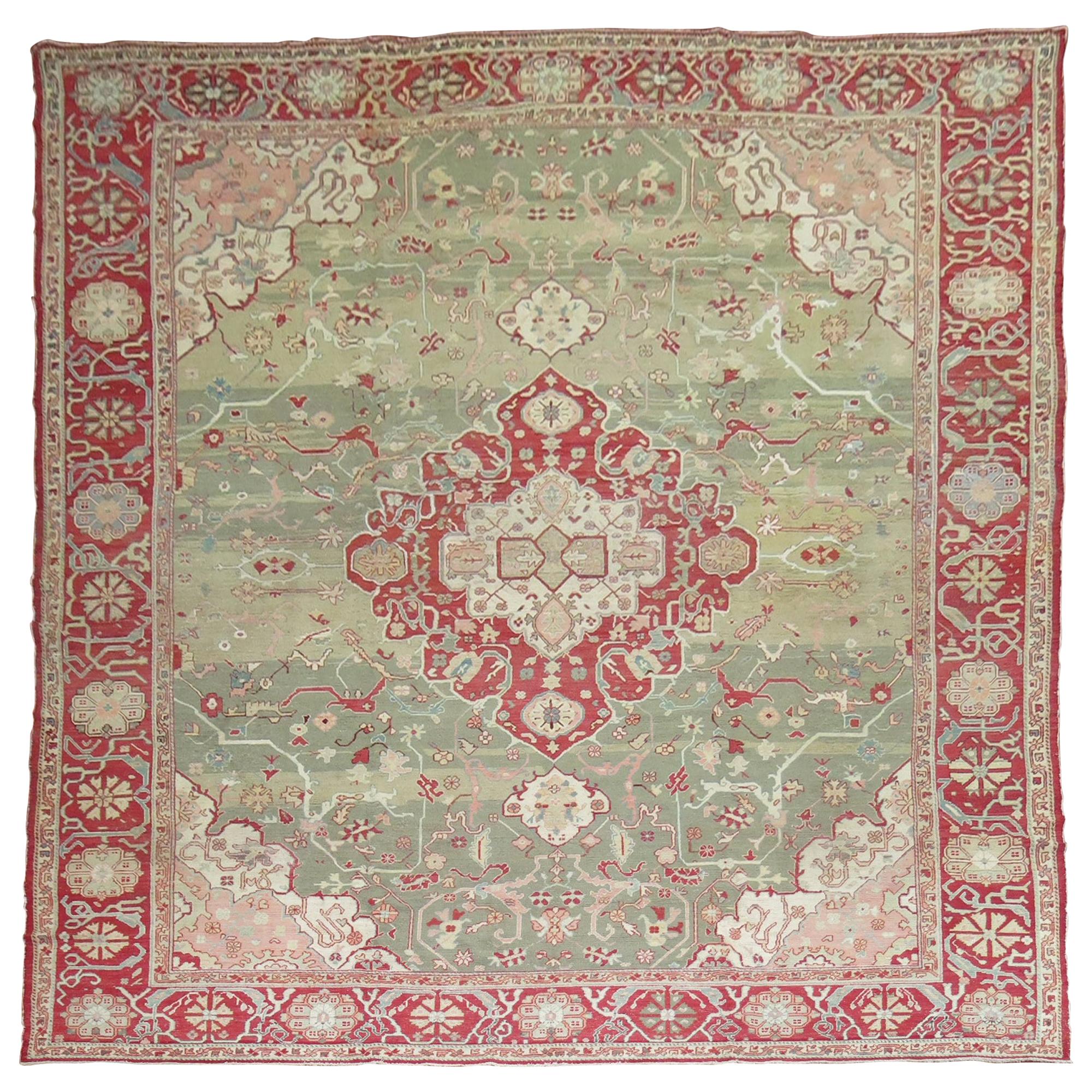 Forest Green Antique Turkish Oushak Carpet
