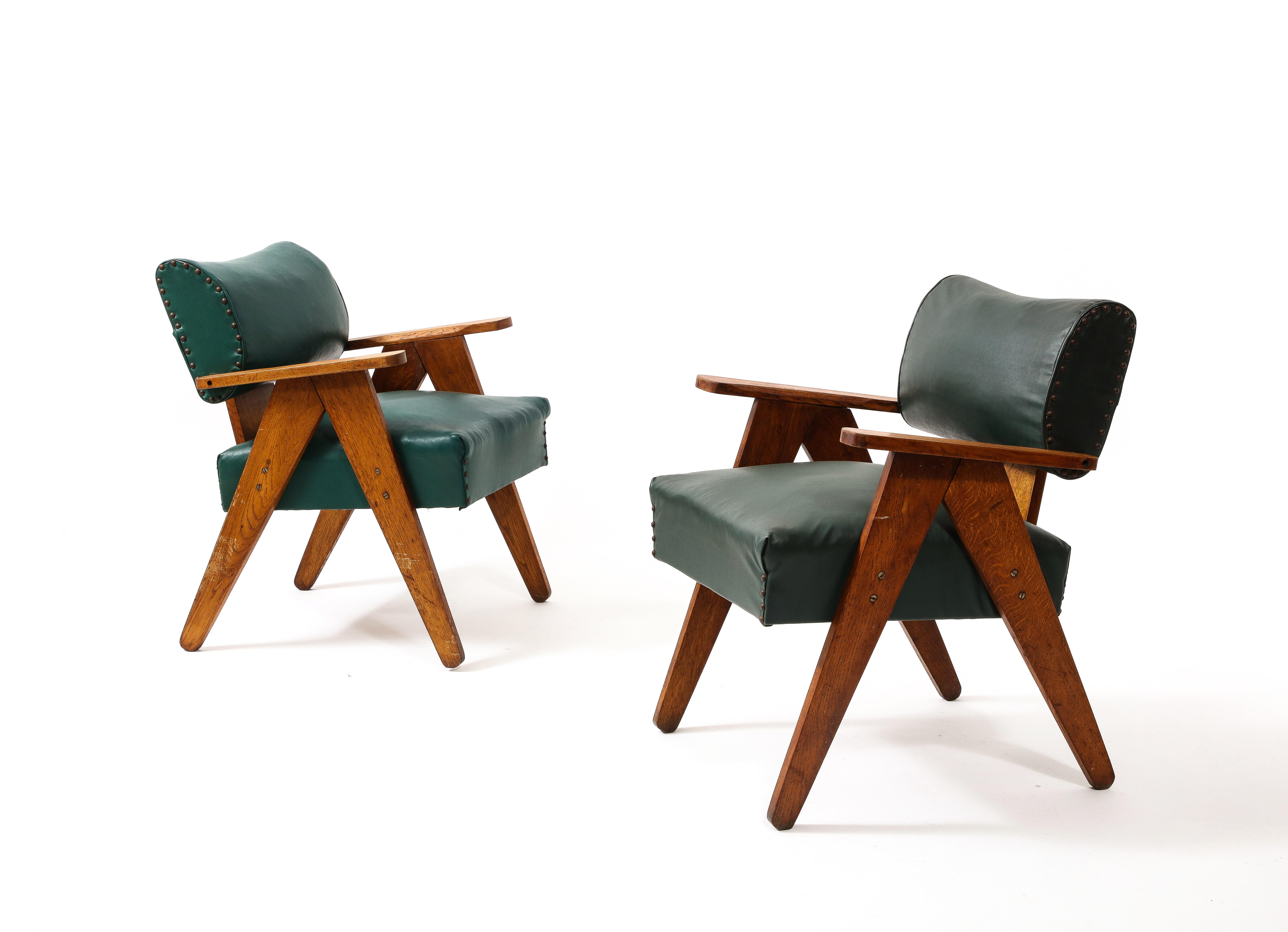Green Brazilian Armchairs with Stud Detailing, Brazil 1950's 4