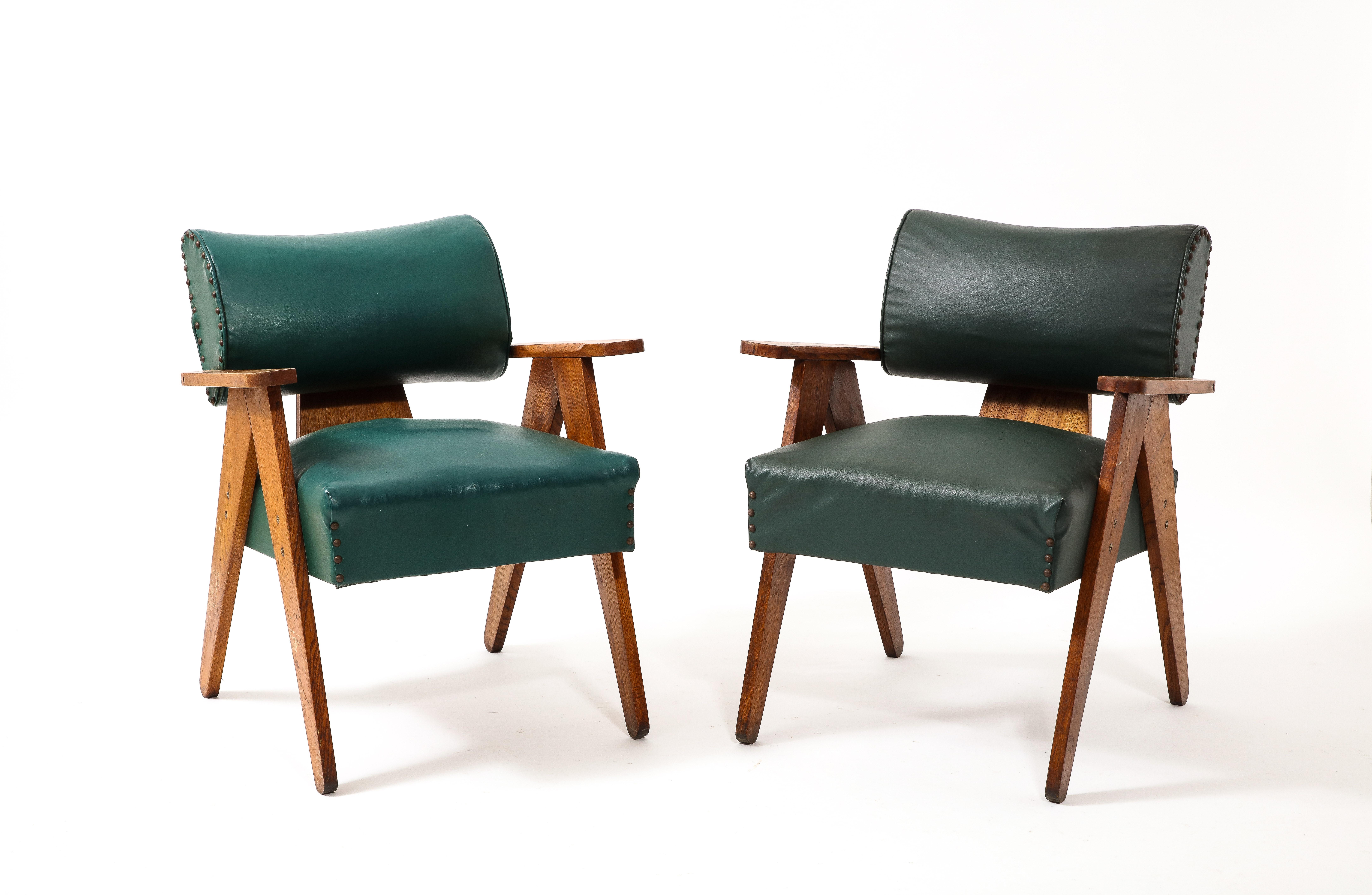 Green Brazilian Armchairs with Stud Detailing, Brazil 1950's 5