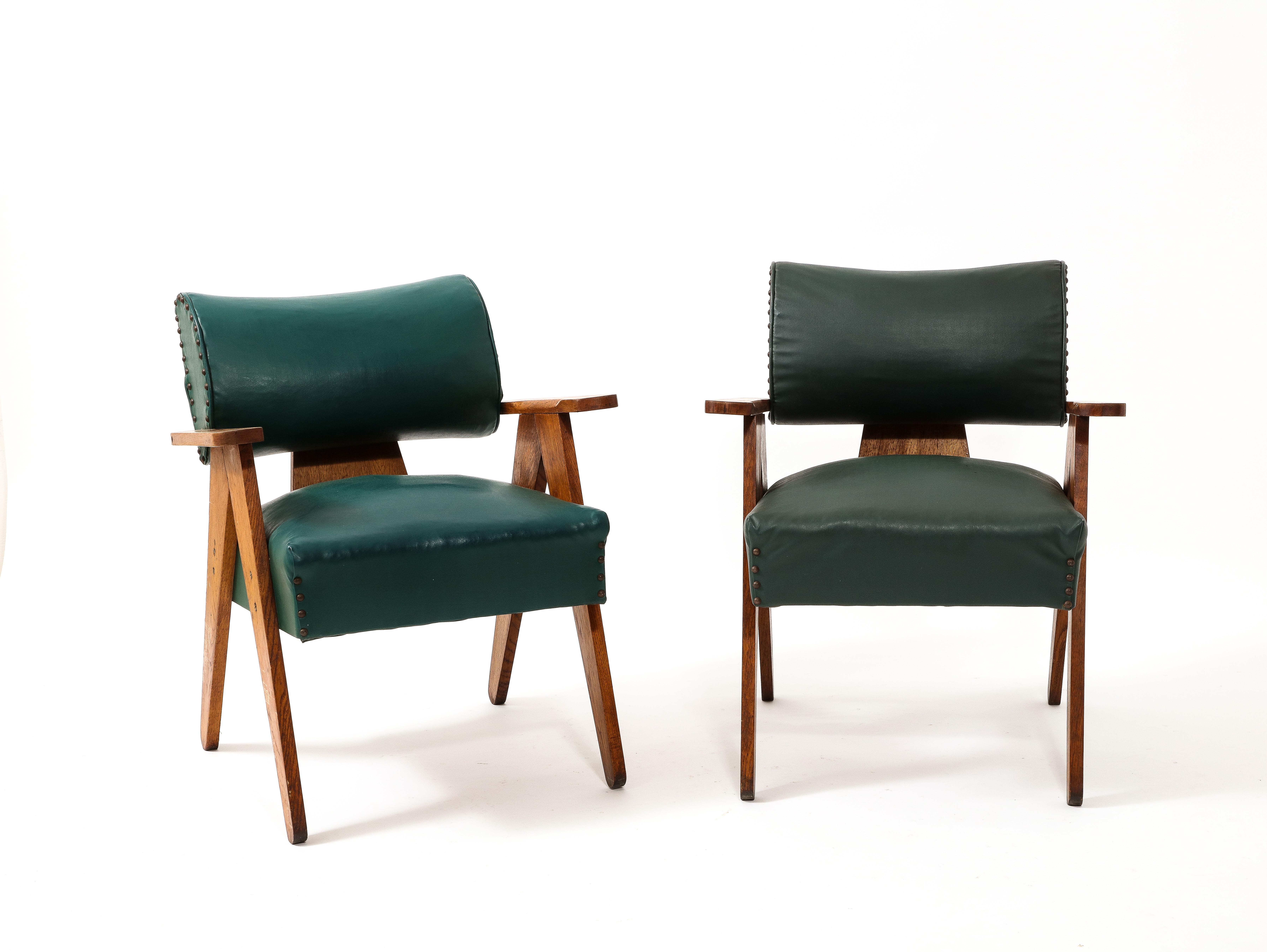 Green Brazilian Armchairs with Stud Detailing, Brazil 1950's 6
