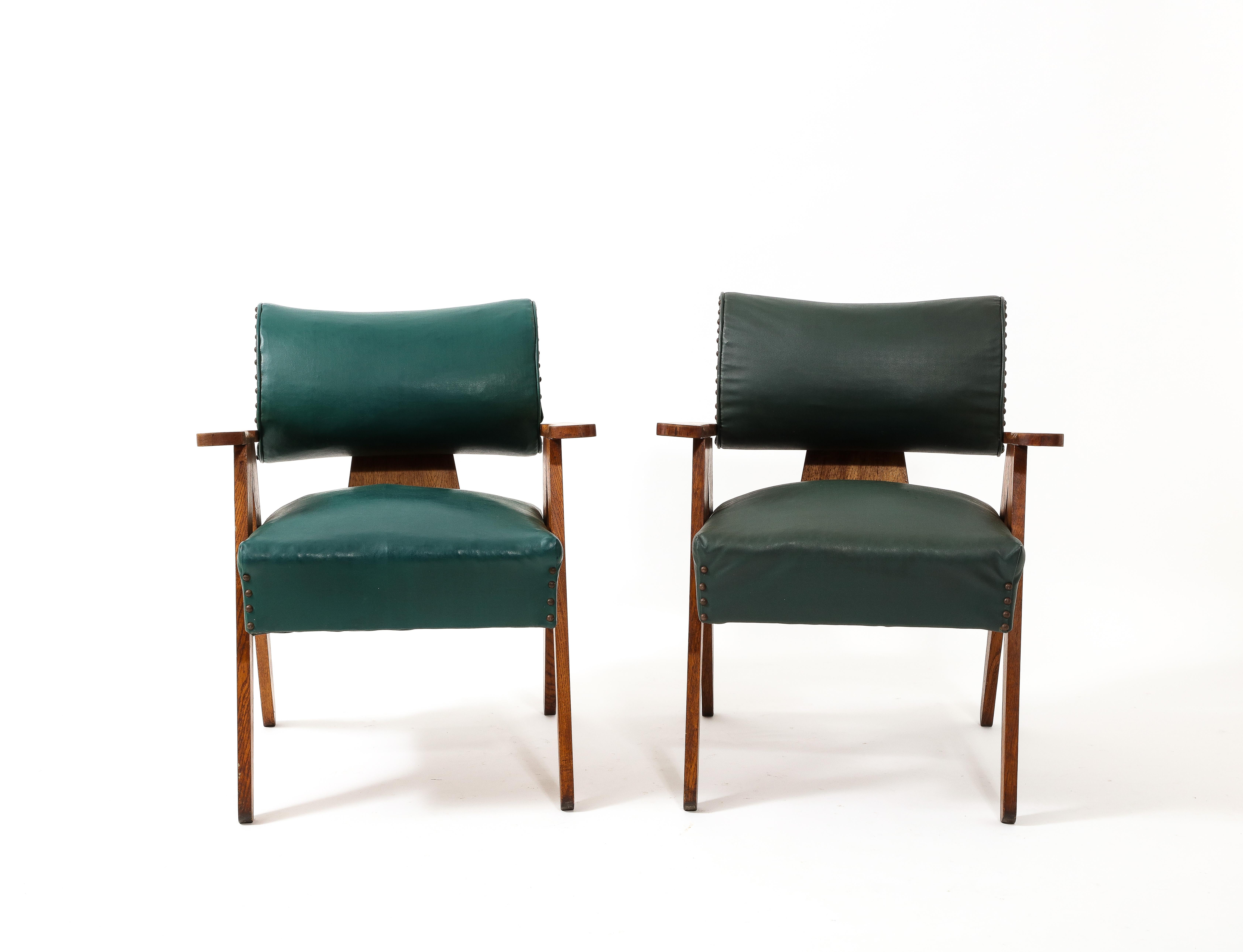 Green Brazilian Armchairs with Stud Detailing, Brazil 1950's 7