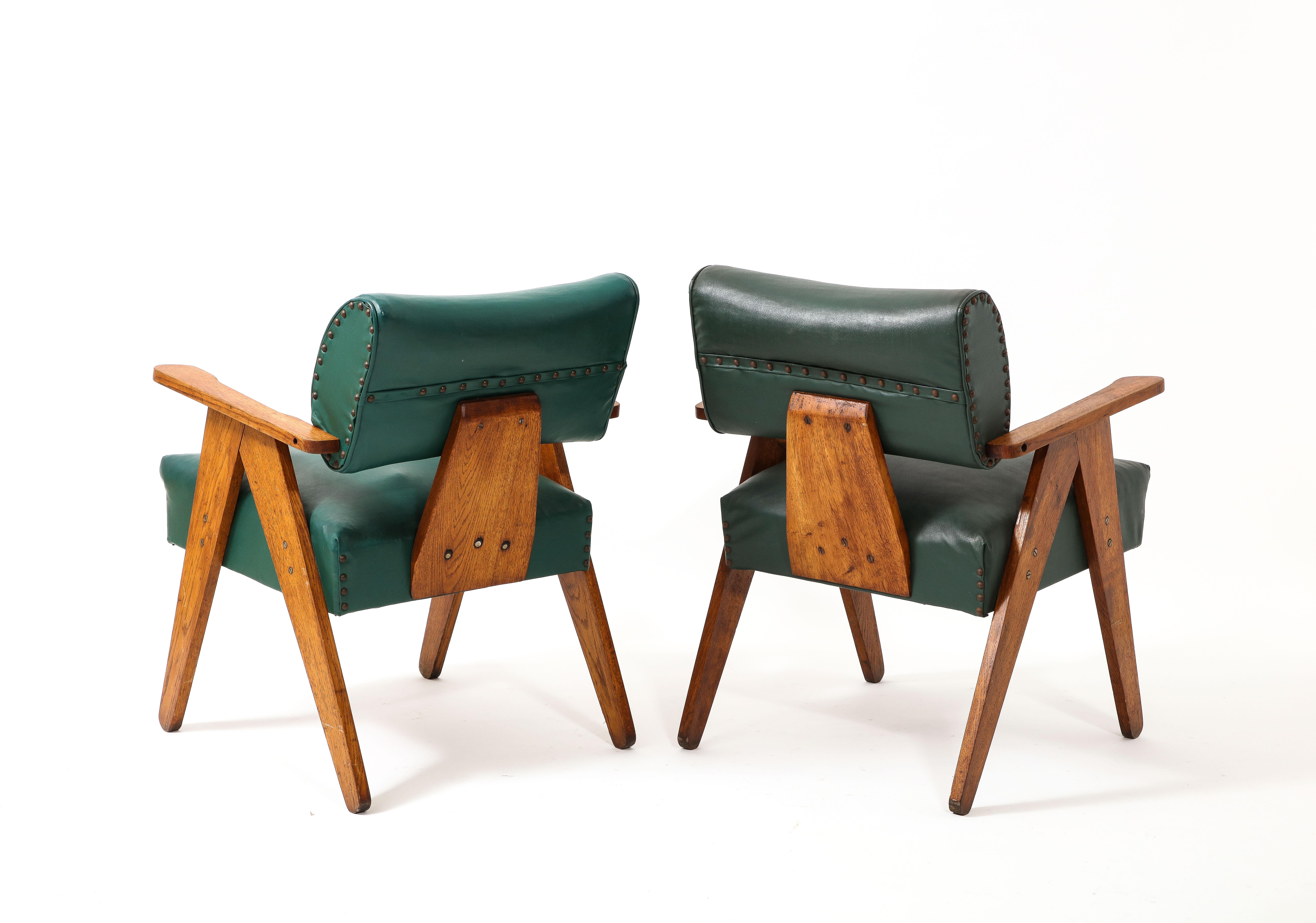 20th Century Green Brazilian Armchairs with Stud Detailing, Brazil 1950's