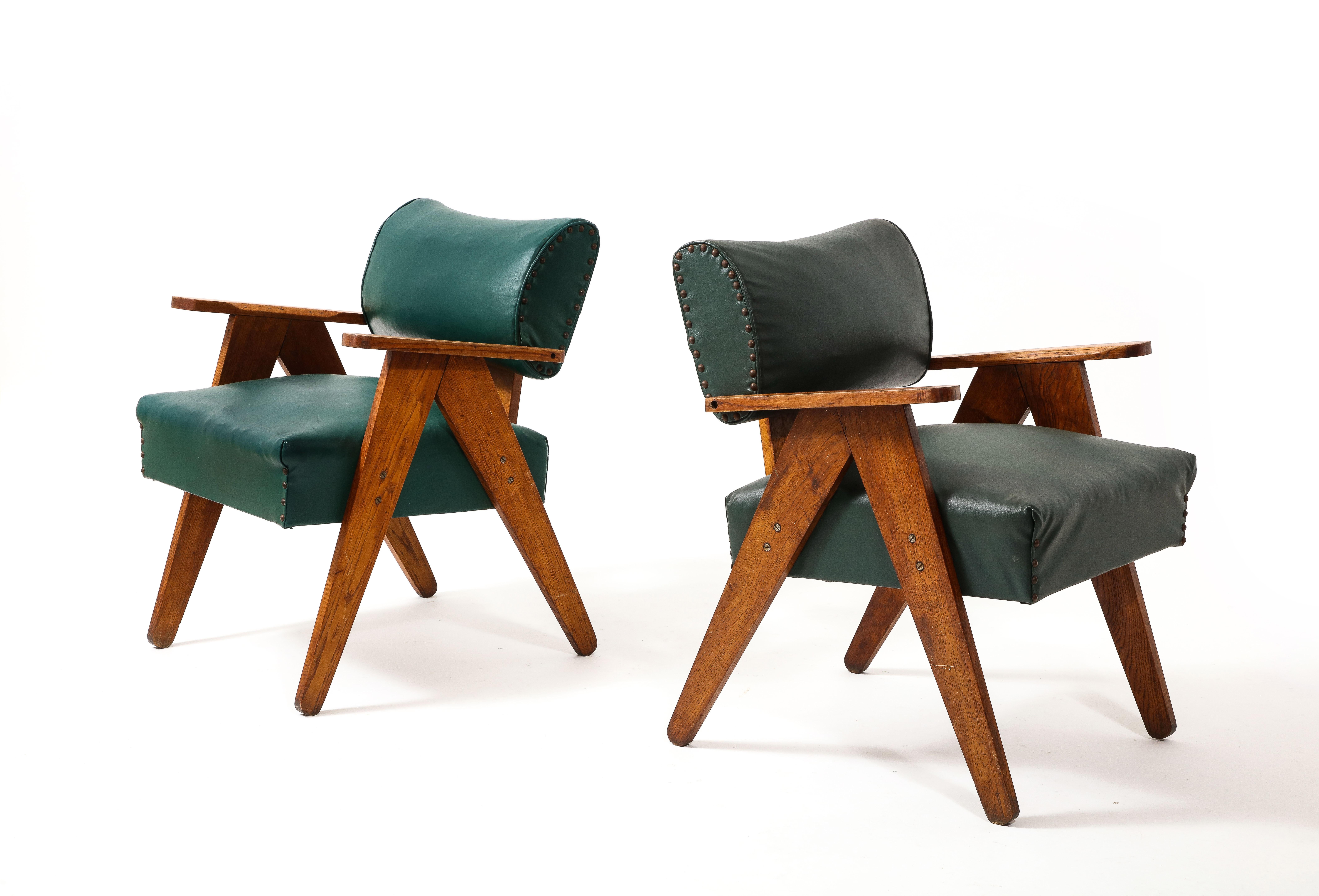 Green Brazilian Armchairs with Stud Detailing, Brazil 1950's 2