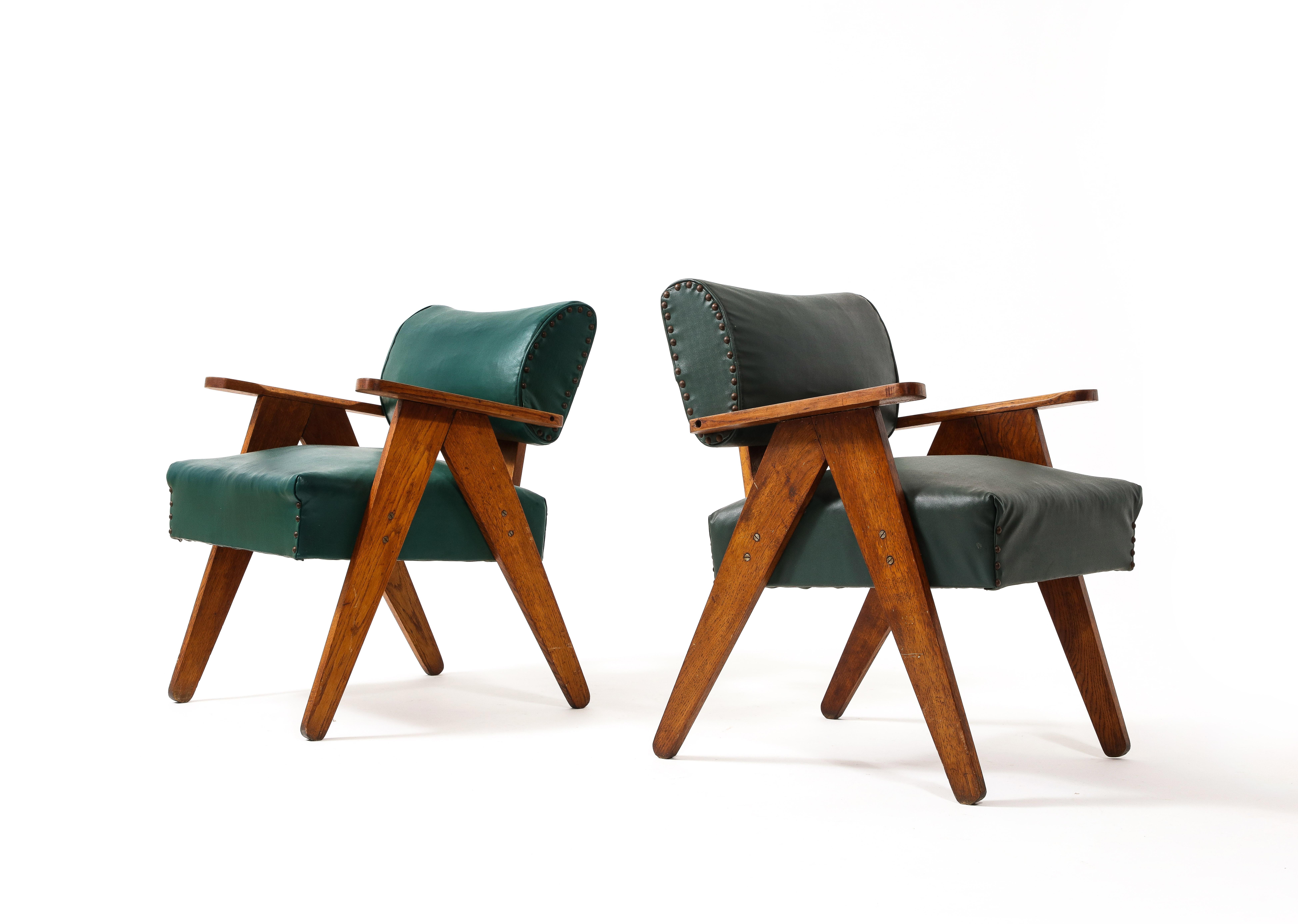 Green Brazilian Armchairs with Stud Detailing, Brazil 1950's 3