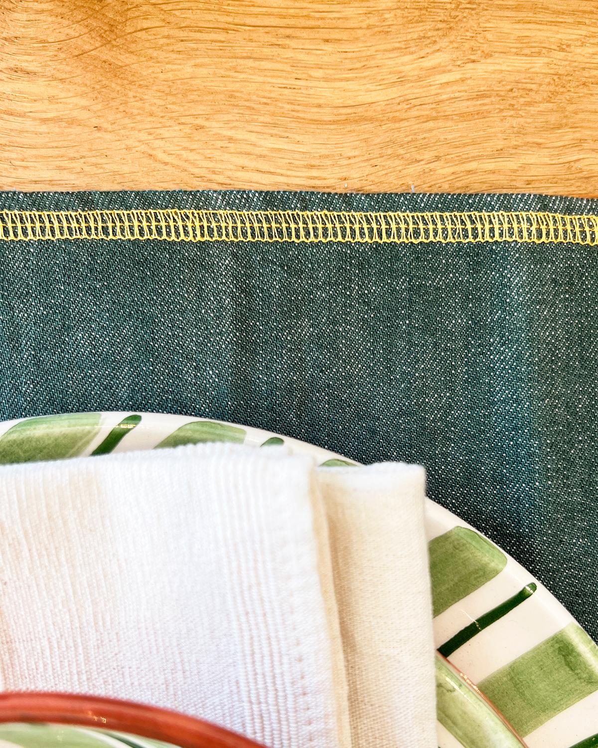 Organic Modern Forest Green Chambray Cotton Placemat - Set of 2 For Sale