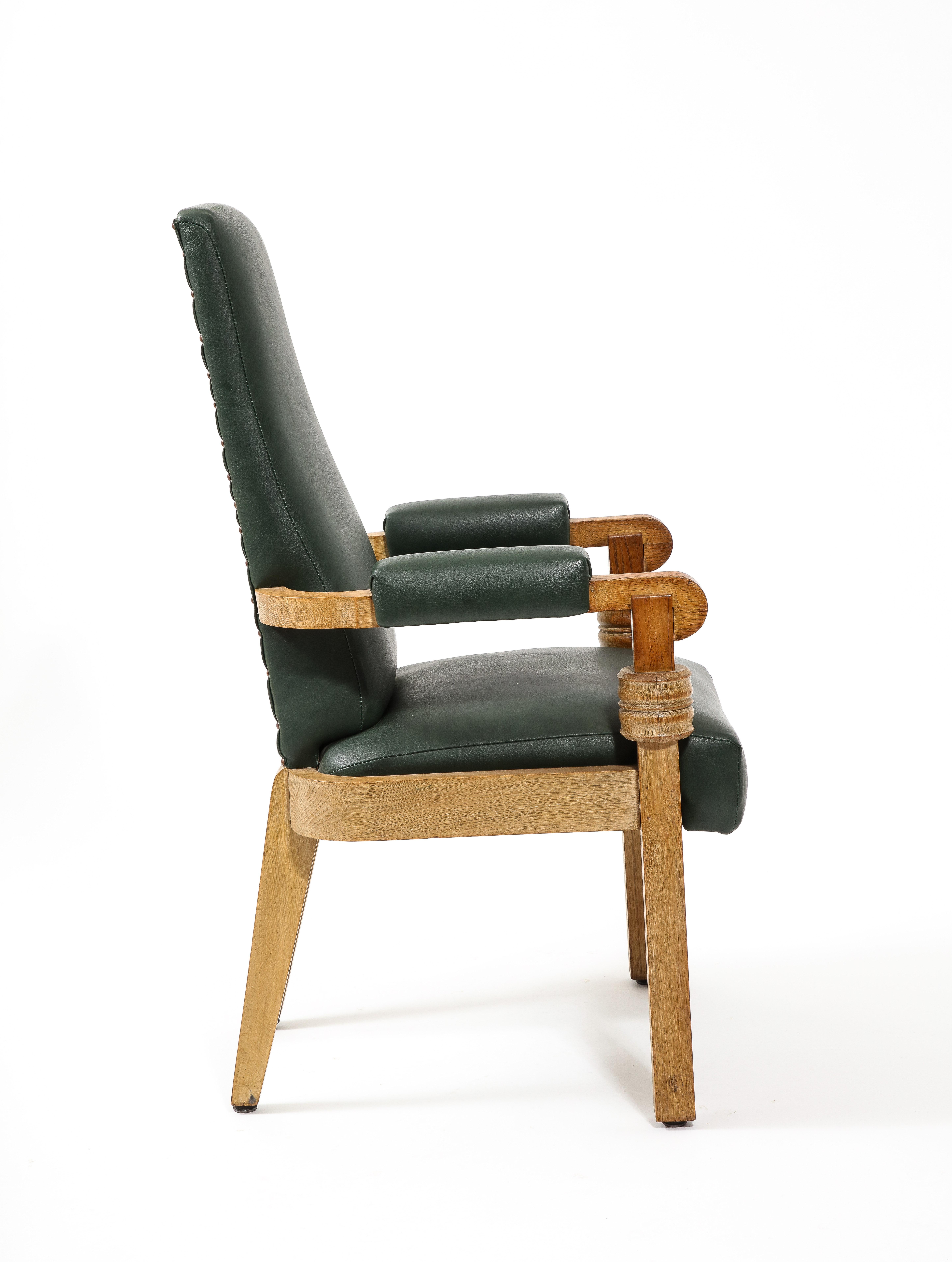 Forest Green Charles Dudouyt Captain Chair, France 1950s For Sale 3