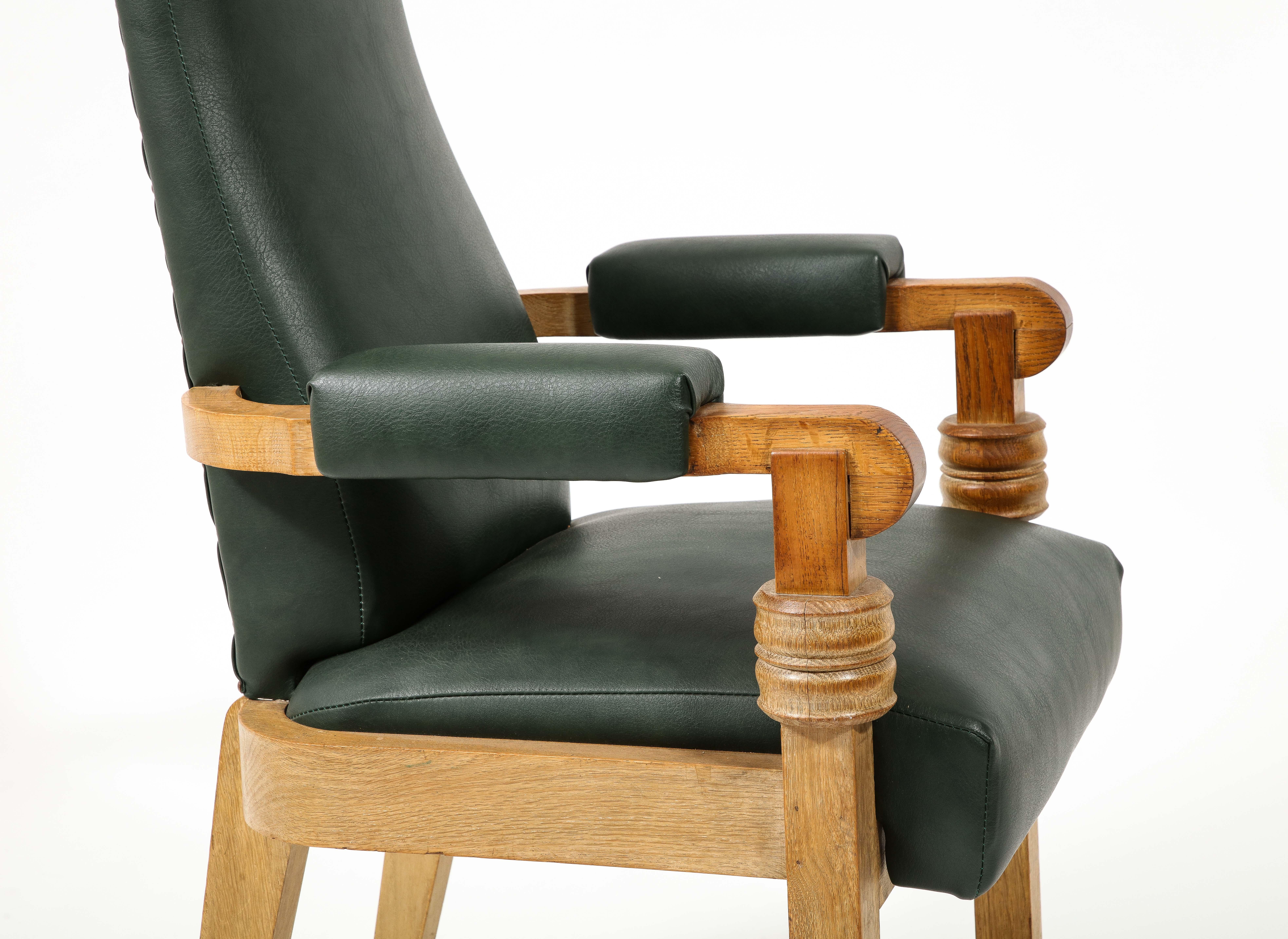Forest Green Charles Dudouyt Captain Chair, France 1950s For Sale 6