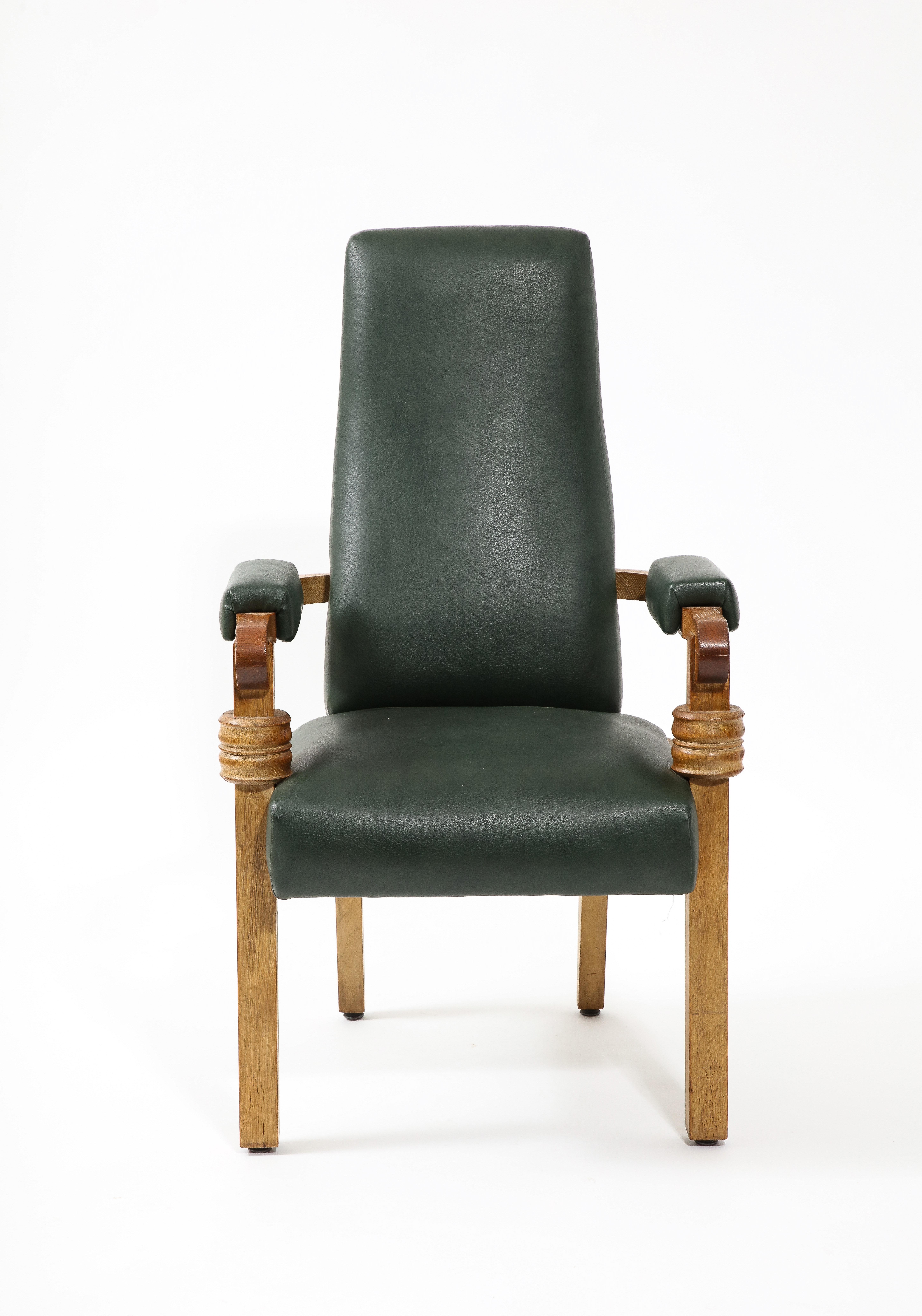 Forest Green Charles Dudouyt Captain Chair, France 1950s For Sale 7