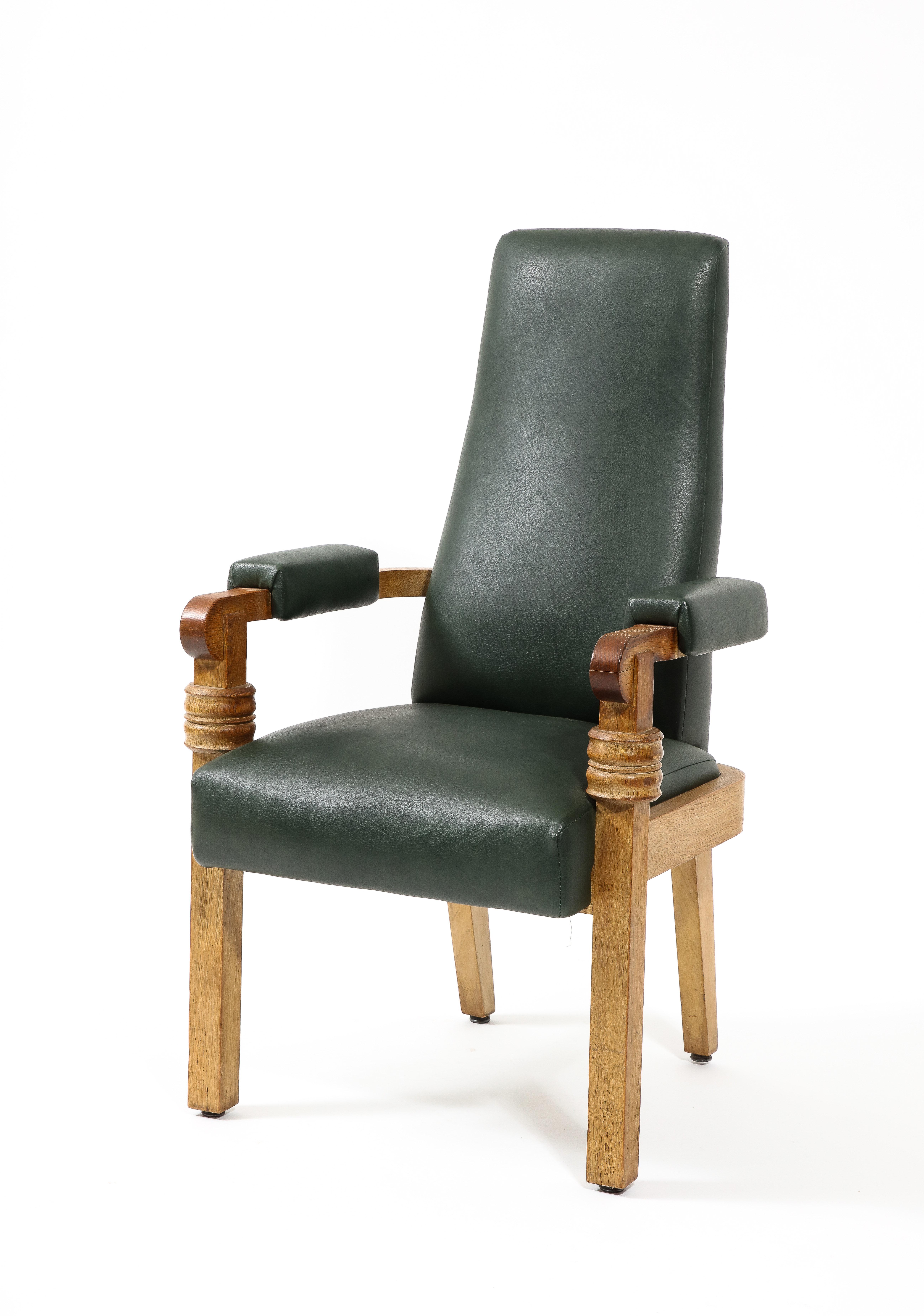 Forest Green Charles Dudouyt Captain Chair, France 1950s For Sale 8