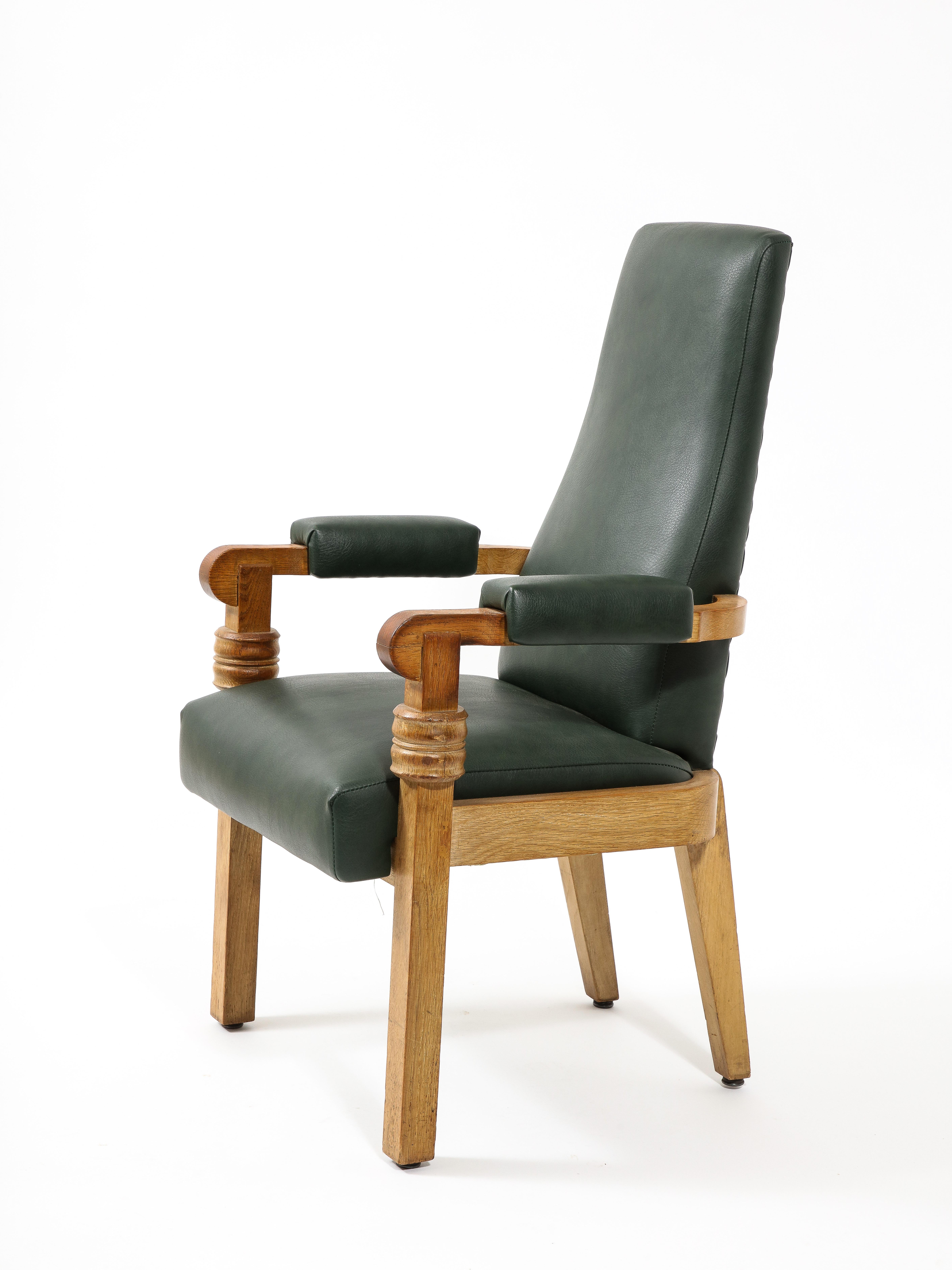 Forest Green Charles Dudouyt Captain Chair, France 1950s For Sale 10