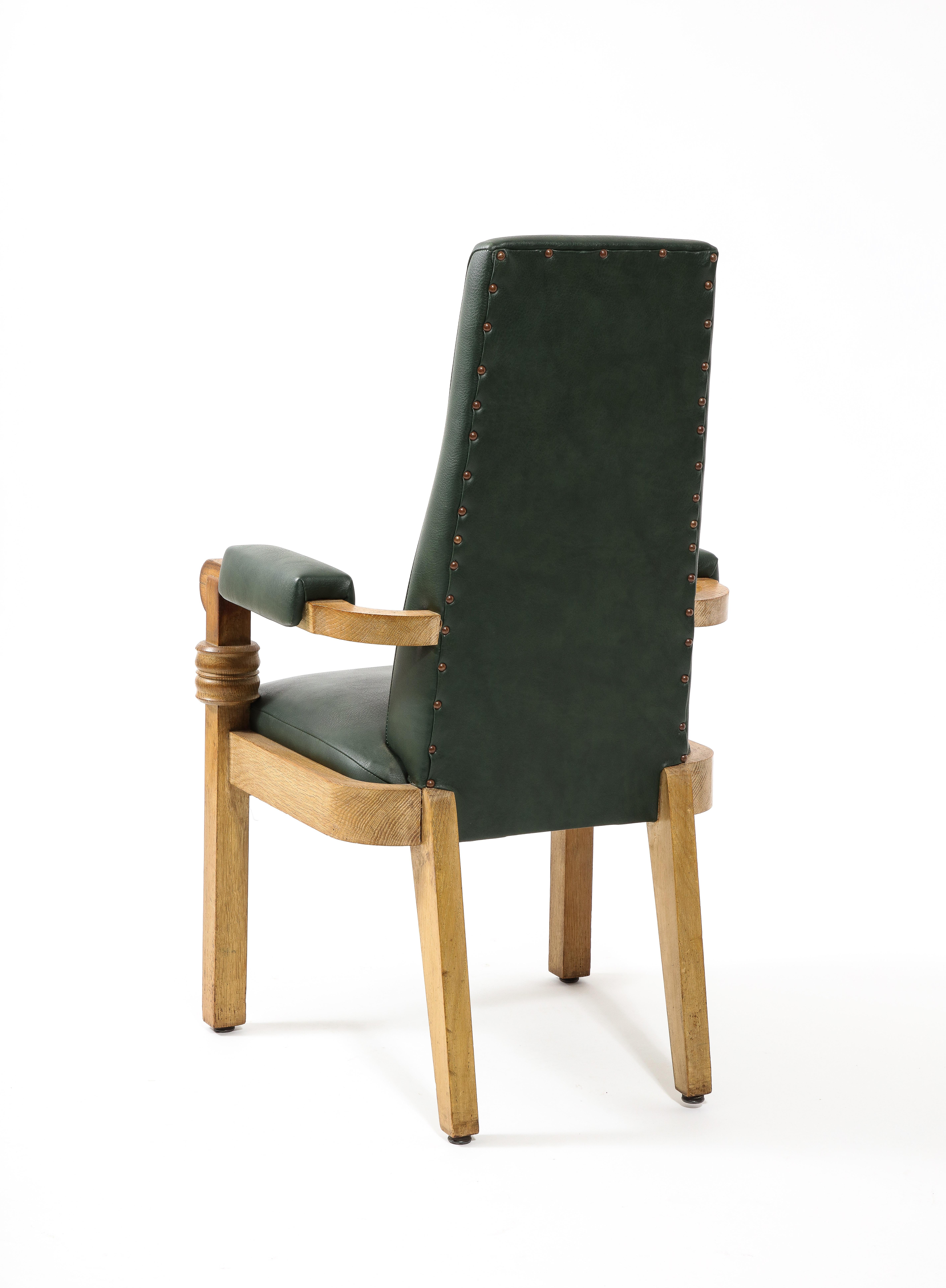 Neoclassical Forest Green Charles Dudouyt Captain Chair, France 1950s For Sale