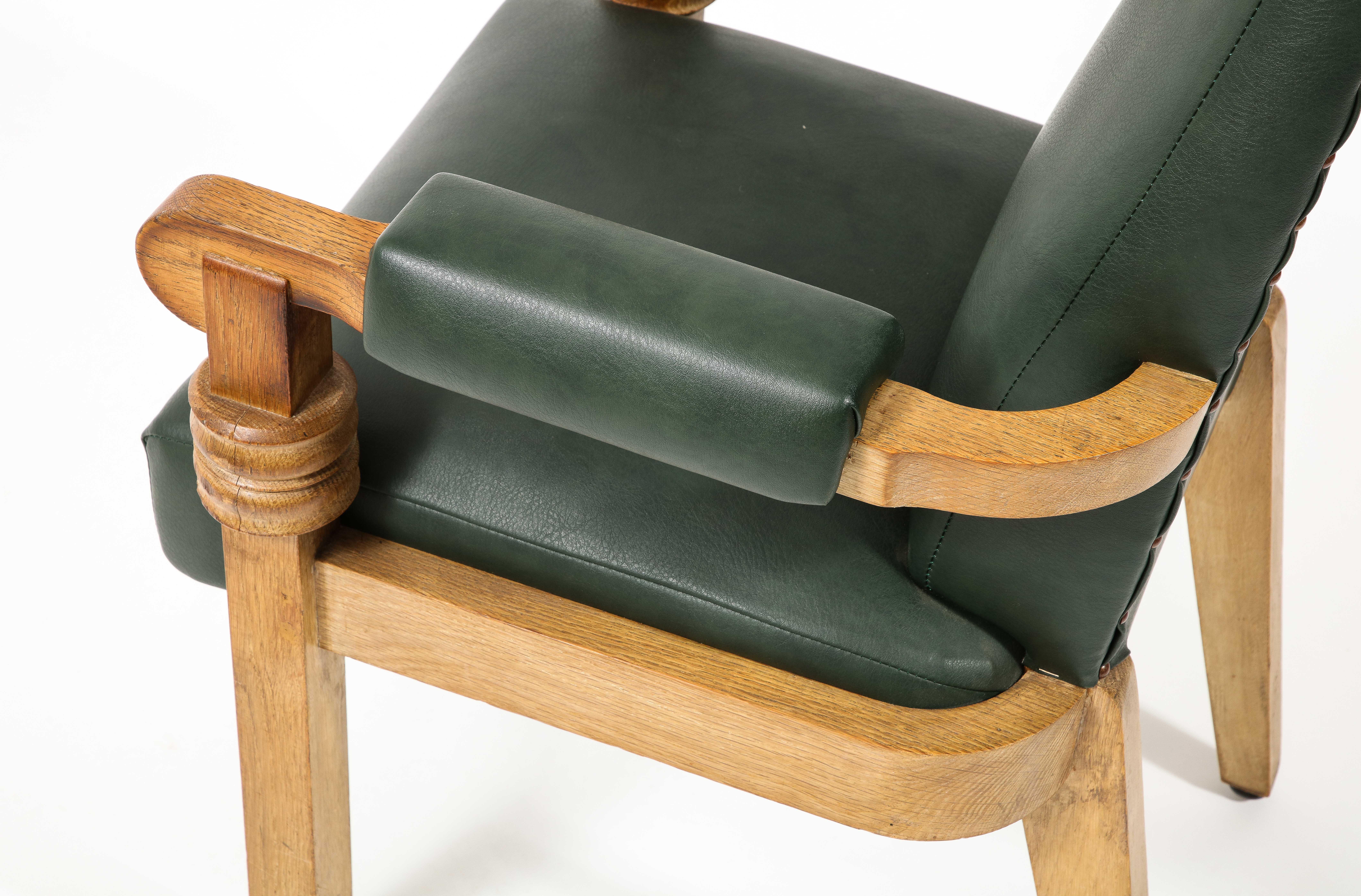 French Forest Green Charles Dudouyt Captain Chair, France 1950s For Sale