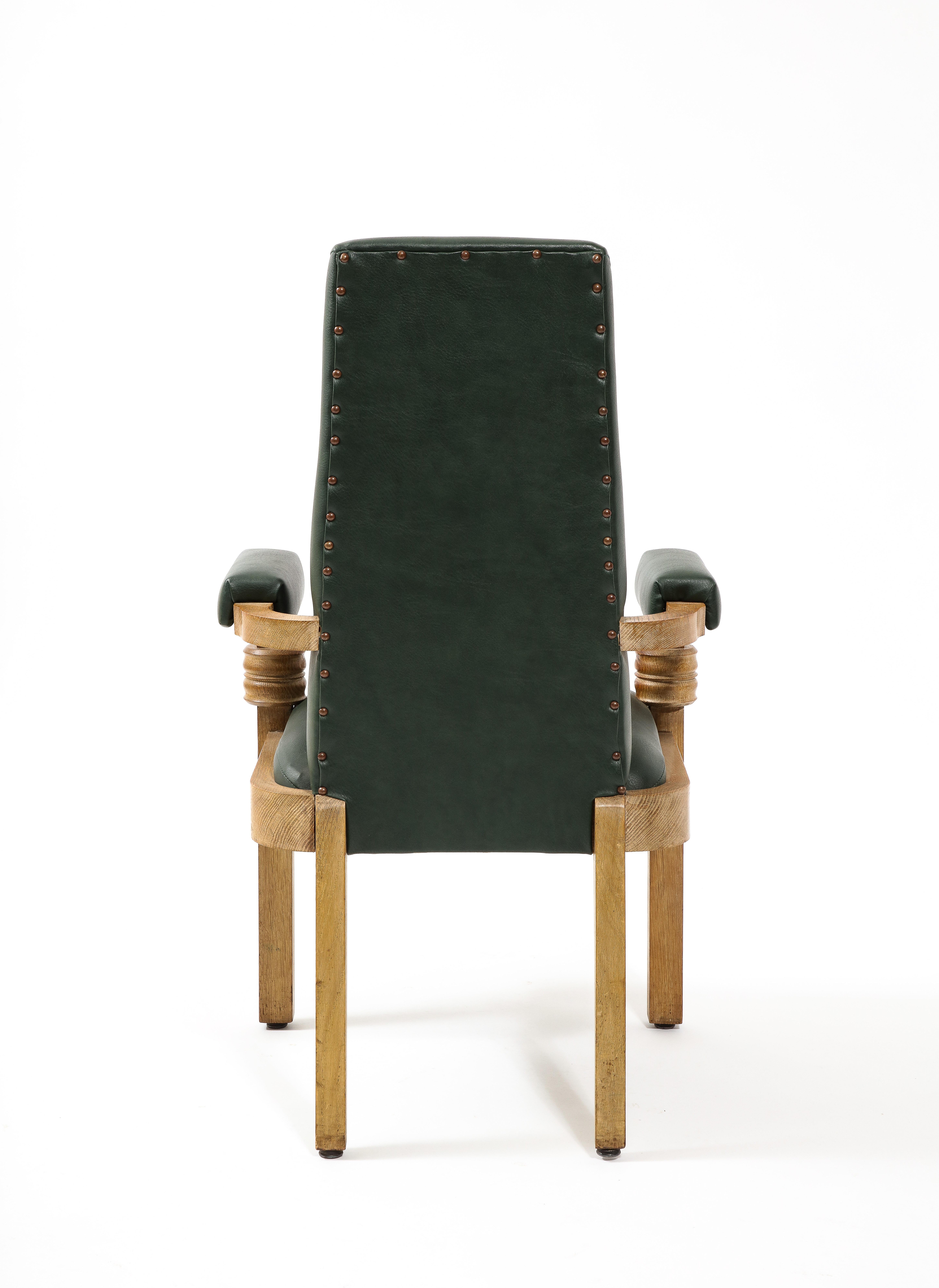20th Century Forest Green Charles Dudouyt Captain Chair, France 1950s For Sale