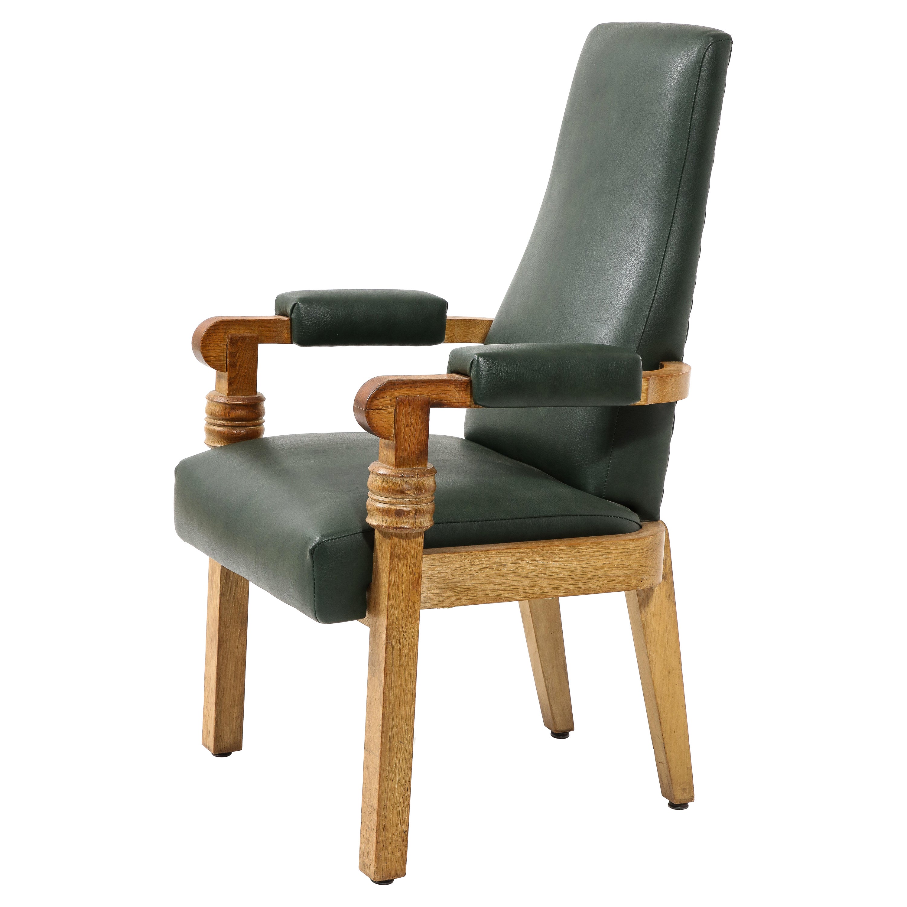 Waldgrüner Charles Dudouyt Kapitänsstuhl, Frankreich 1950er Jahre im Angebot