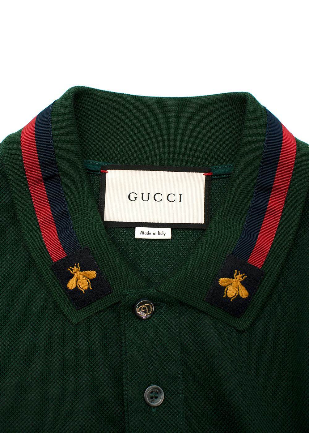 Forest Green Embellished Collar Cotton Pique Polo Shirt For Sale at ...