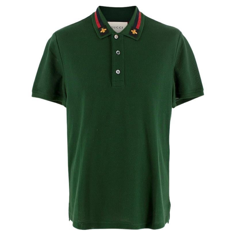Forest Green Embellished Collar Cotton Pique Polo Shirt For Sale
