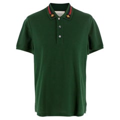 Forest Green Embellished Collar Cotton Pique Polo Shirt