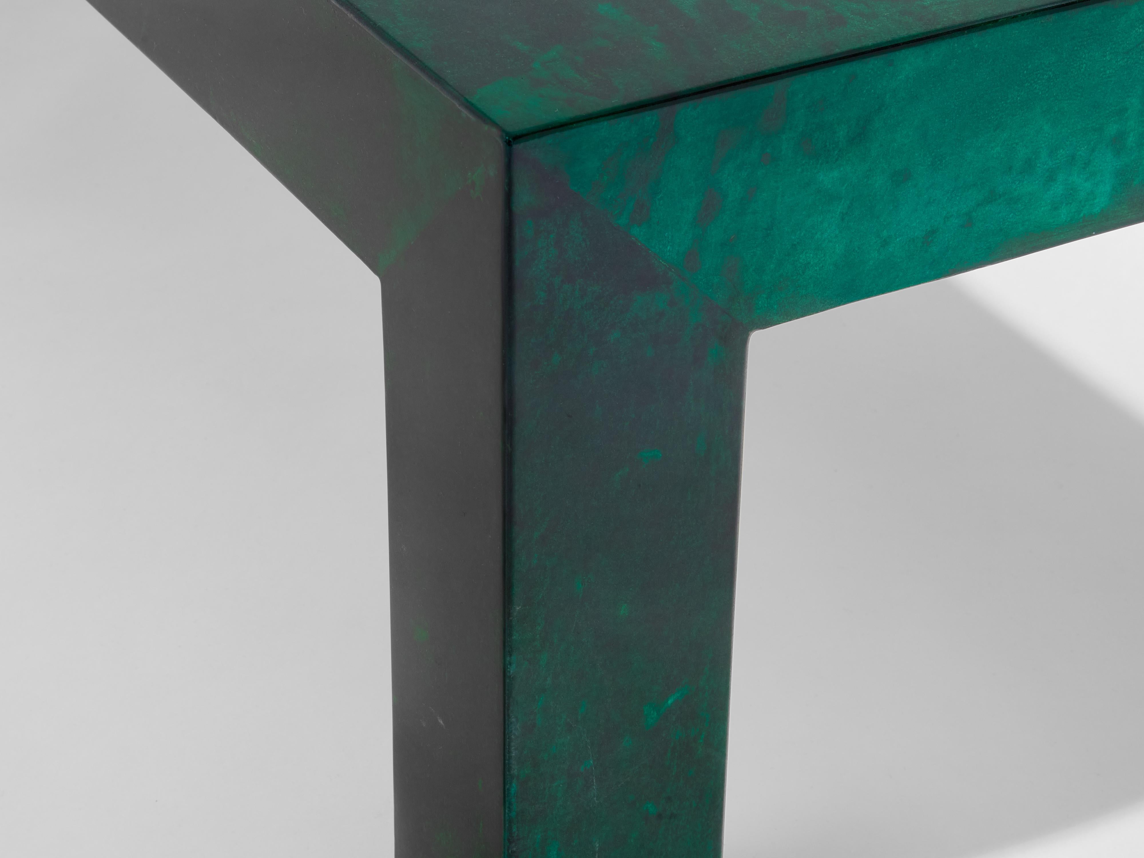 Forest Green Couchtisch aus Ziegenleder und Pergament von Aldo Tura, 1960er Jahre (Mitte des 20. Jahrhunderts) im Angebot