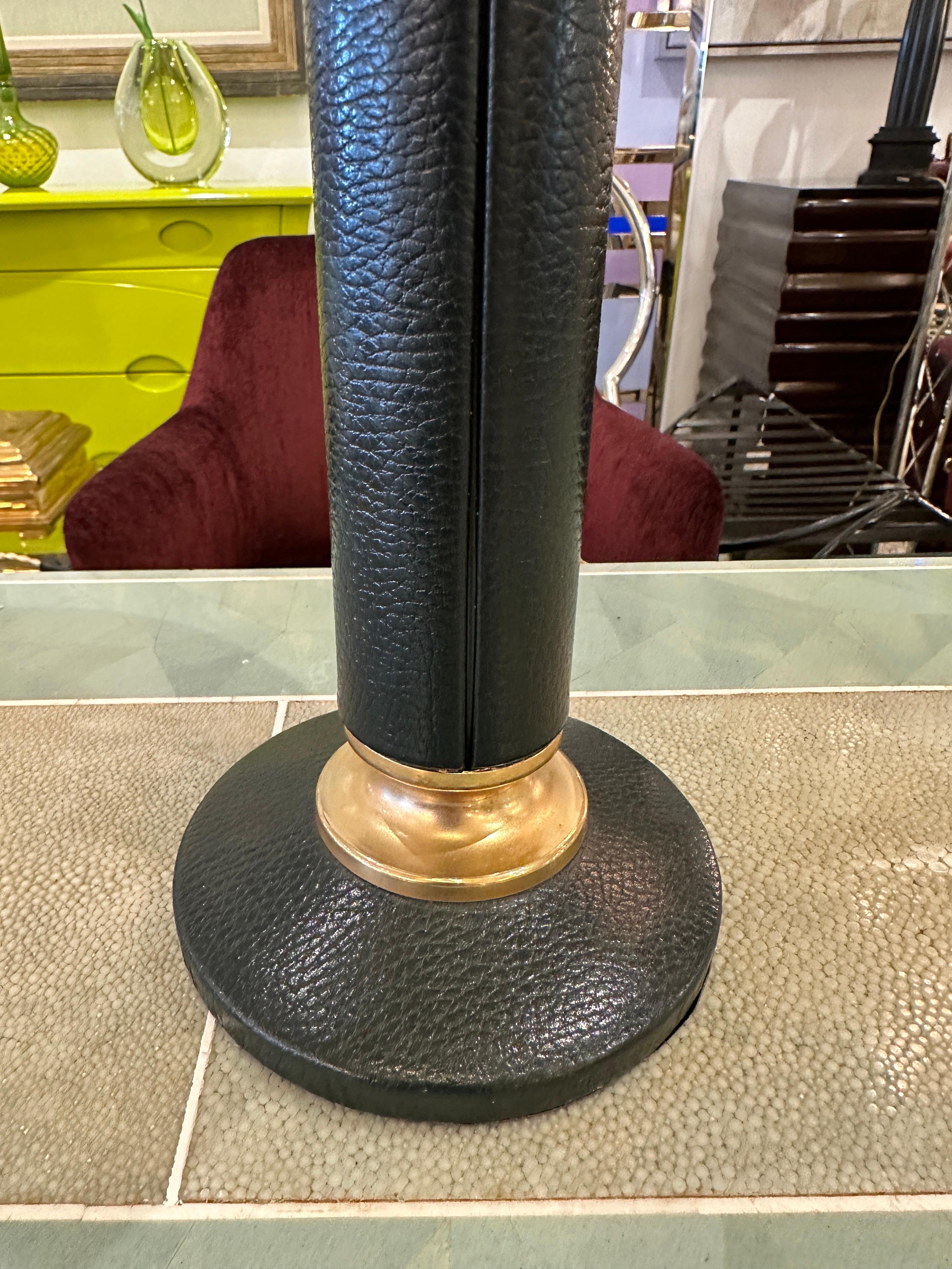 Art Deco Forest Green Leather Clad Vintage French Table Lamp For Sale