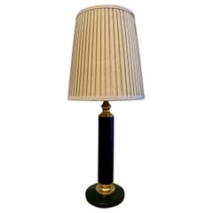 Forest Green Leather Clad Vintage French Table Lamp
