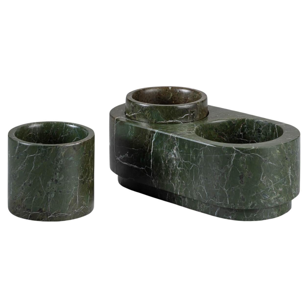 Forest Green Marble Salt & Pepper Container Set For Sale