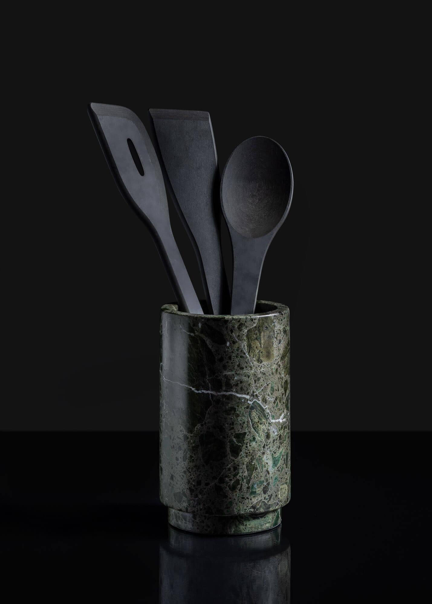 European Forest Green Marble Utensil Holder For Sale