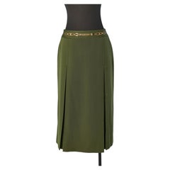 Forest green pleated wool skirt CELINE