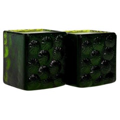 Forest Green Rippled Glass Cube Bookends