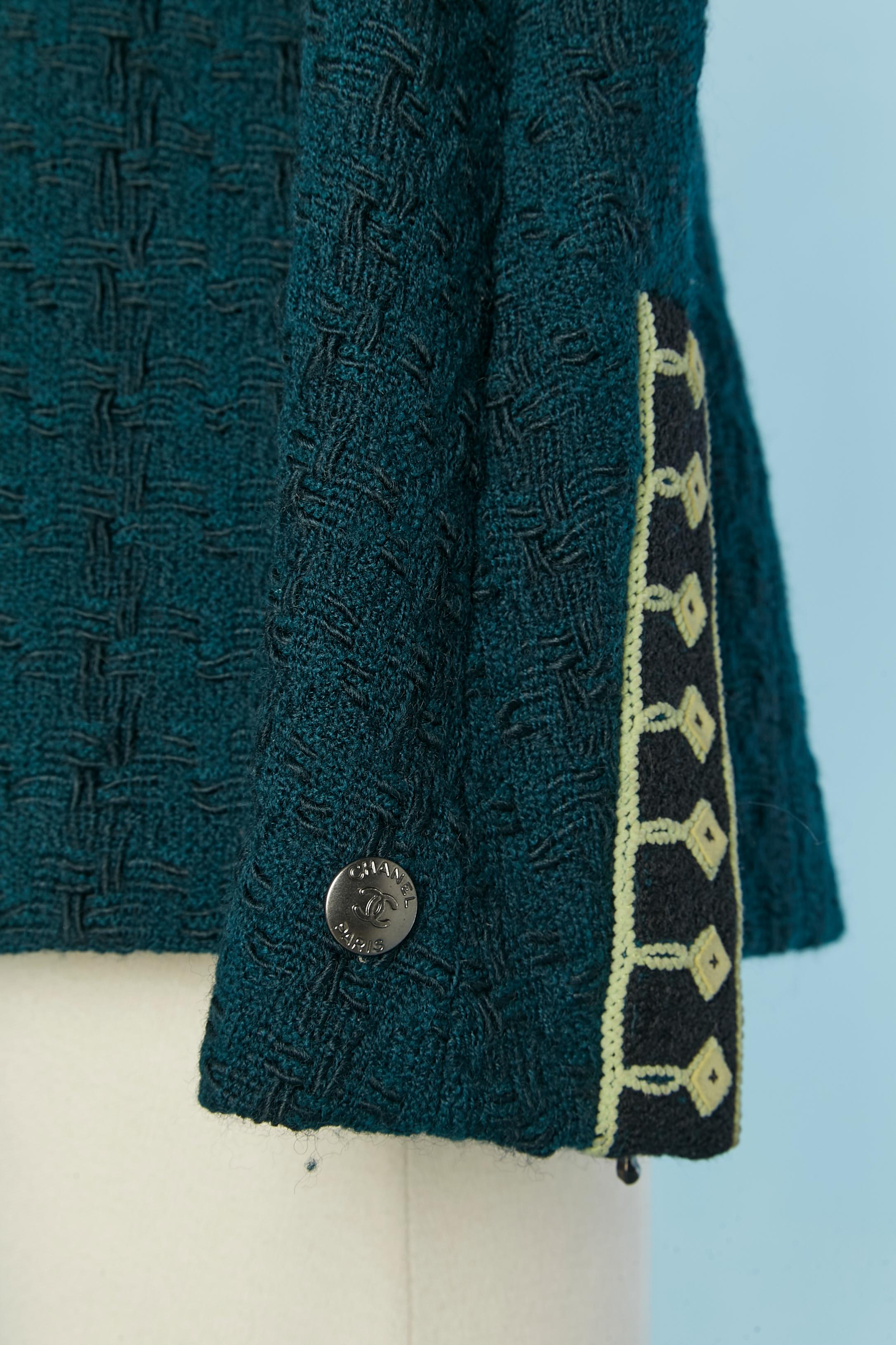 Women's Forest green single breasted jacket and braid embellishment CHANEL BOUTIQUE For Sale