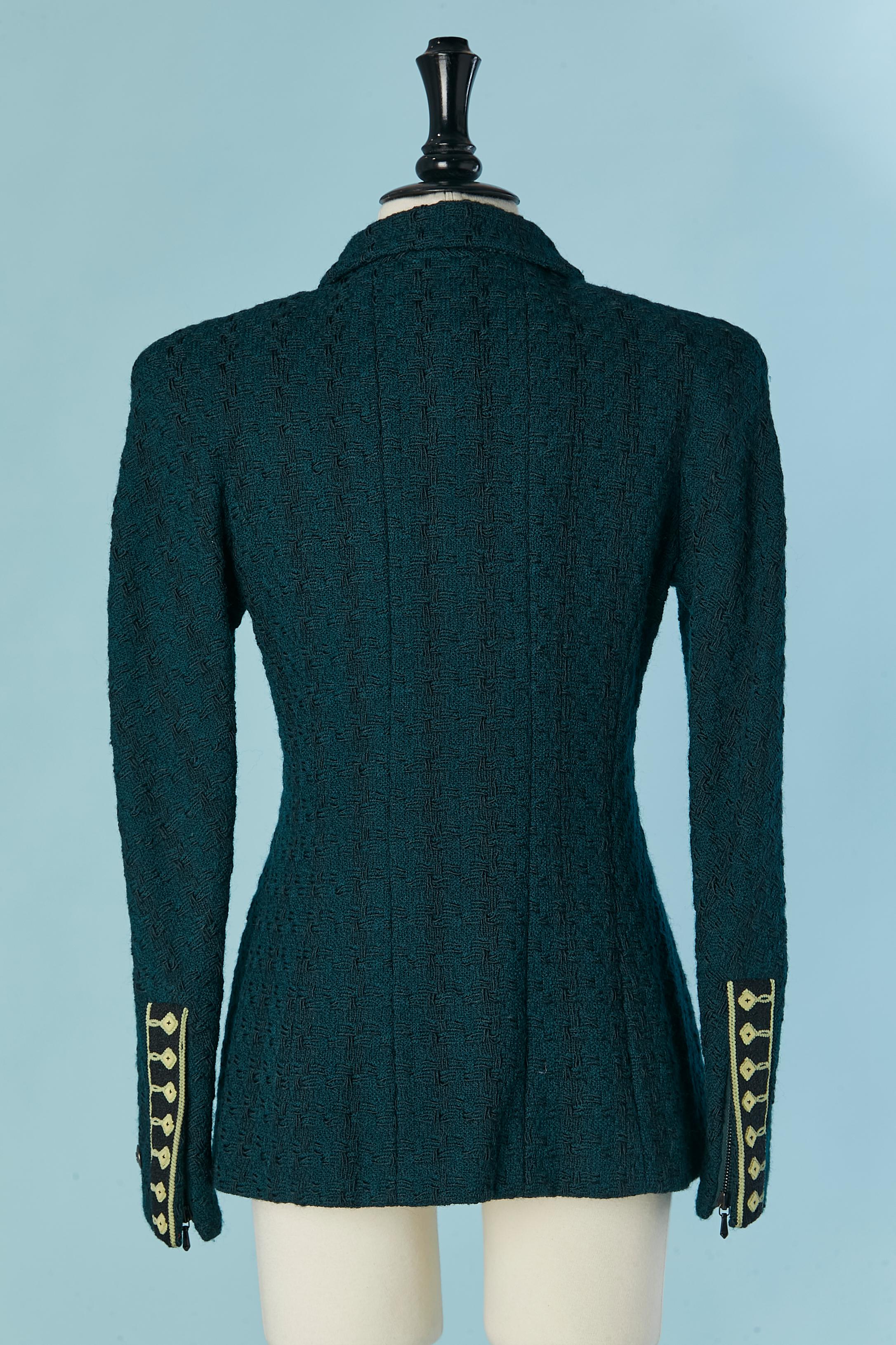 Forest green single breasted jacket and braid embellishment CHANEL BOUTIQUE For Sale 3
