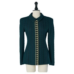 Forest green single breasted jacket and braid embellishment CHANEL BOUTIQUE
